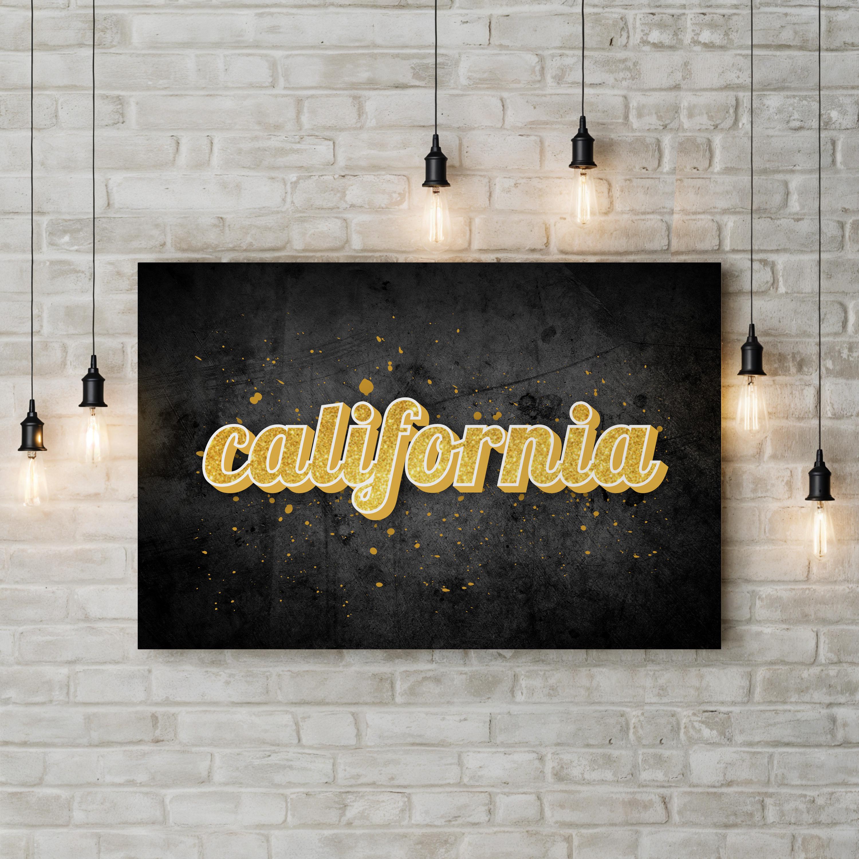California Gold Calligraphy – Period Illustration Wall Art | Typographic Canvas Print