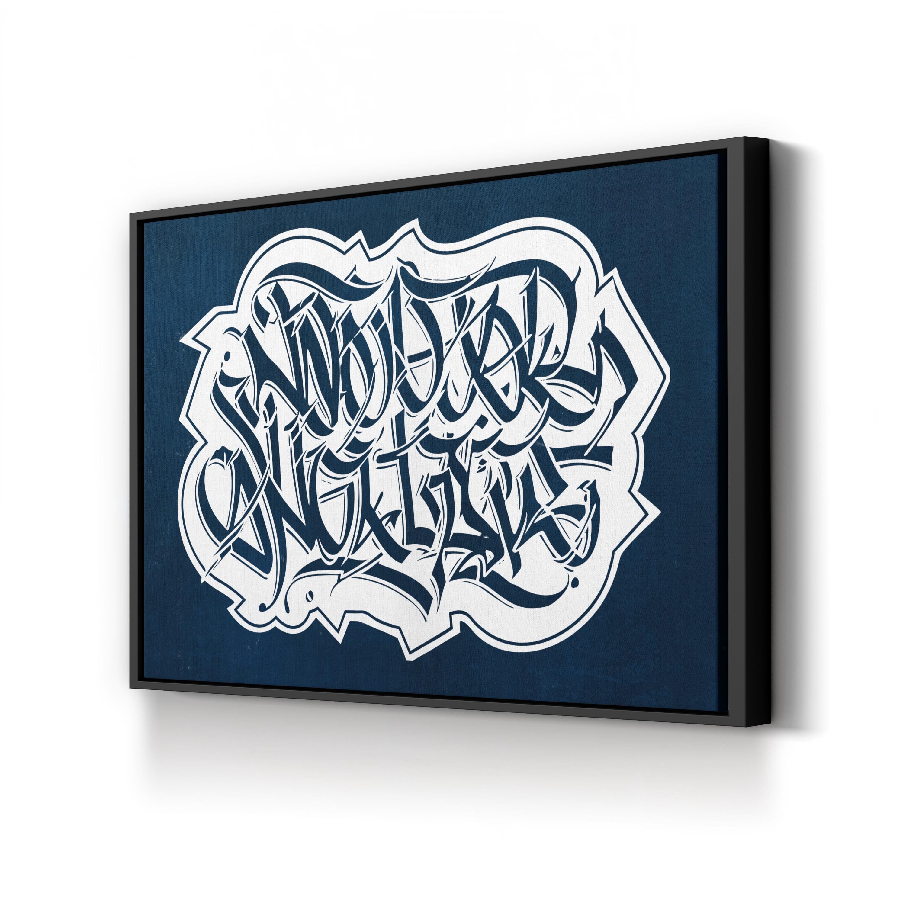 Blue Calligraphy Typography – Period Illustration Wall Art | Modern Script Canvas Print