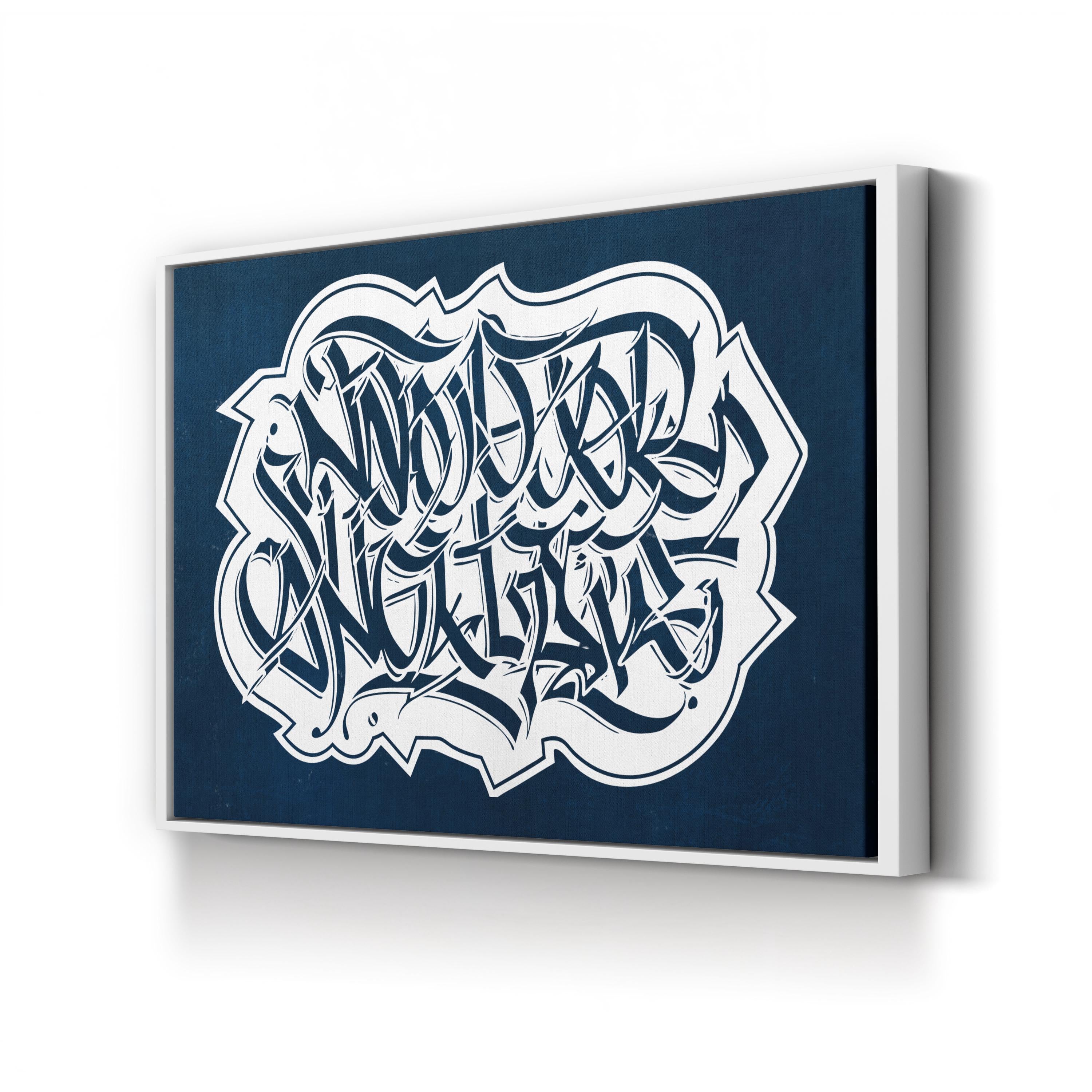 Blue Calligraphy Typography – Period Illustration Wall Art | Modern Script Canvas Print