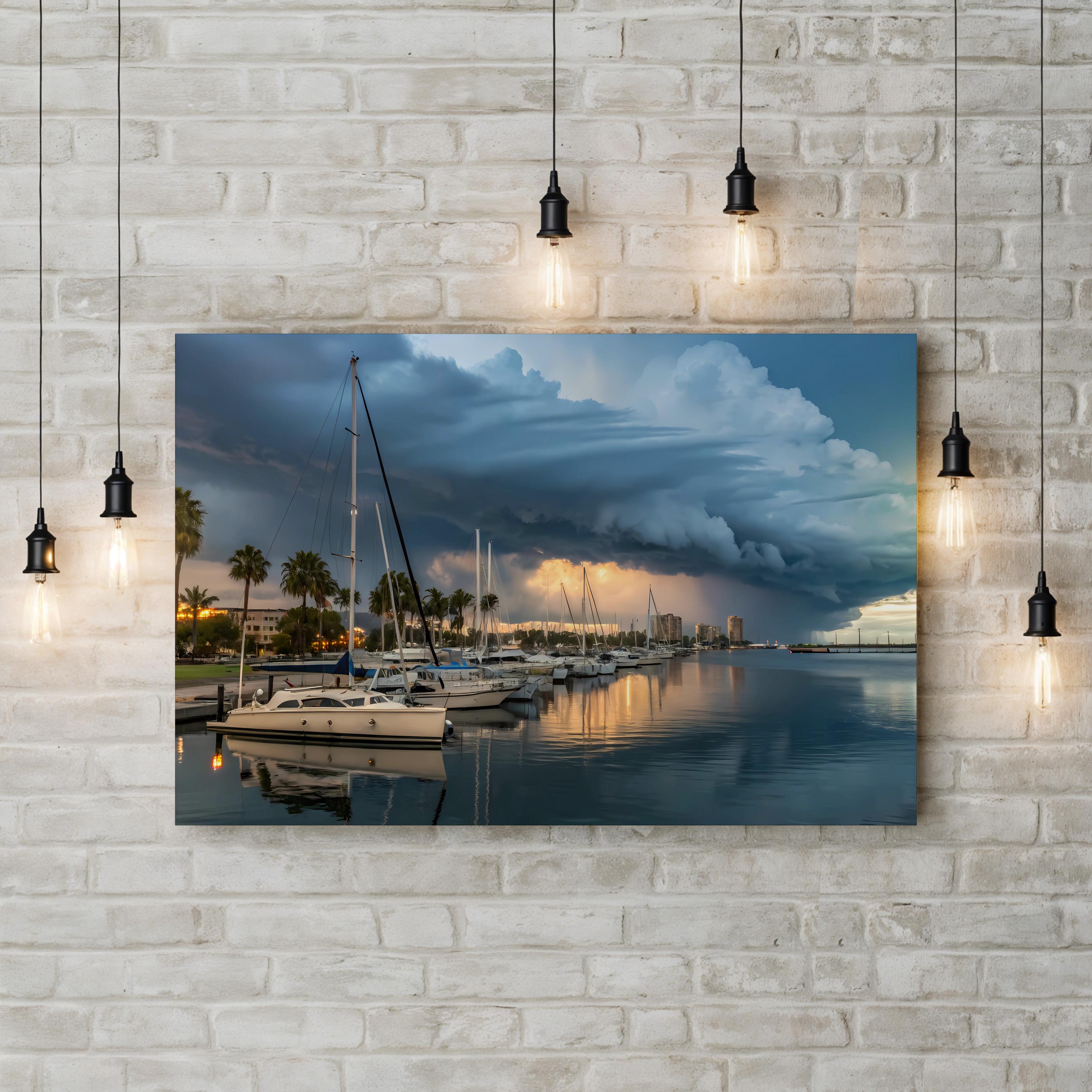 Coastal Canvas Print — Calm Harbor with White Boats Nautical Art