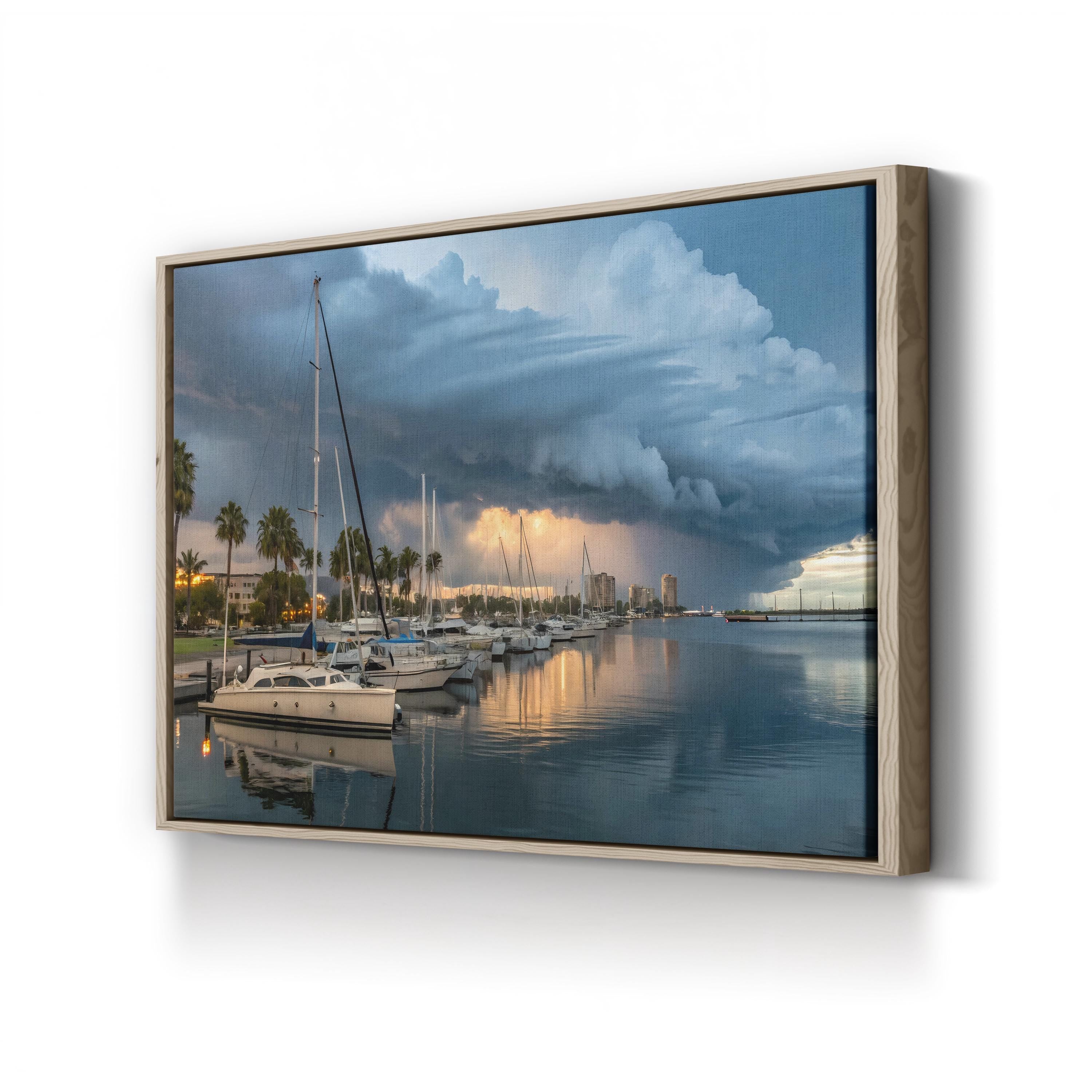 Coastal Canvas Print — Calm Harbor with White Boats Nautical Art