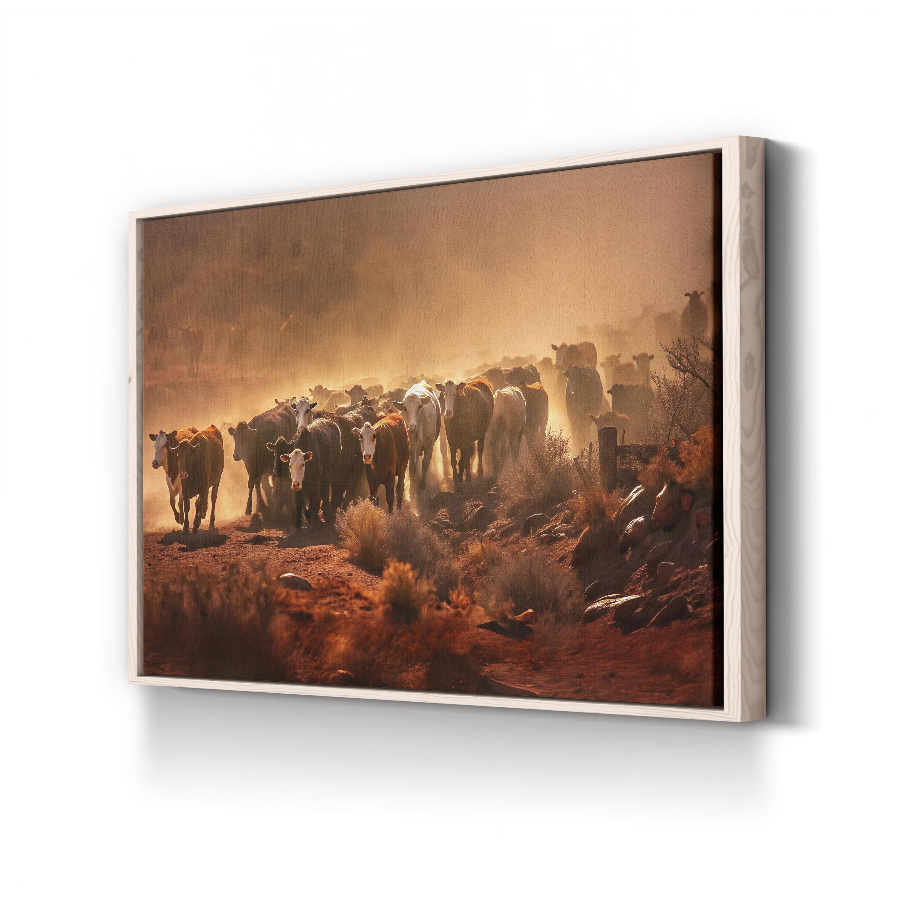 Cattle Staredown – Vintage Photography Wall Art | Desert Wildlife Canvas Print