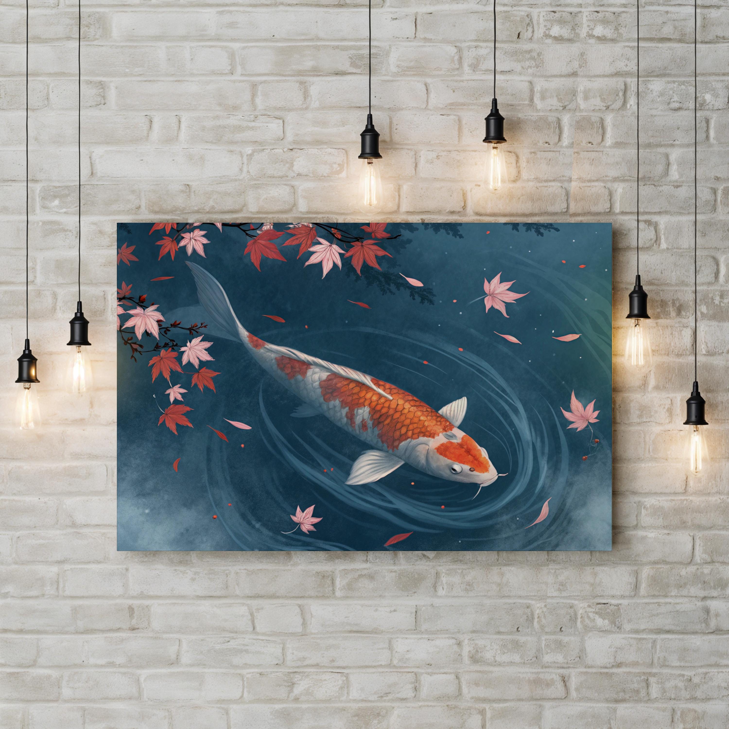 Cherry Blossom Koi Fish – Period Illustration Wall Art | Serene Japanese Canvas Print