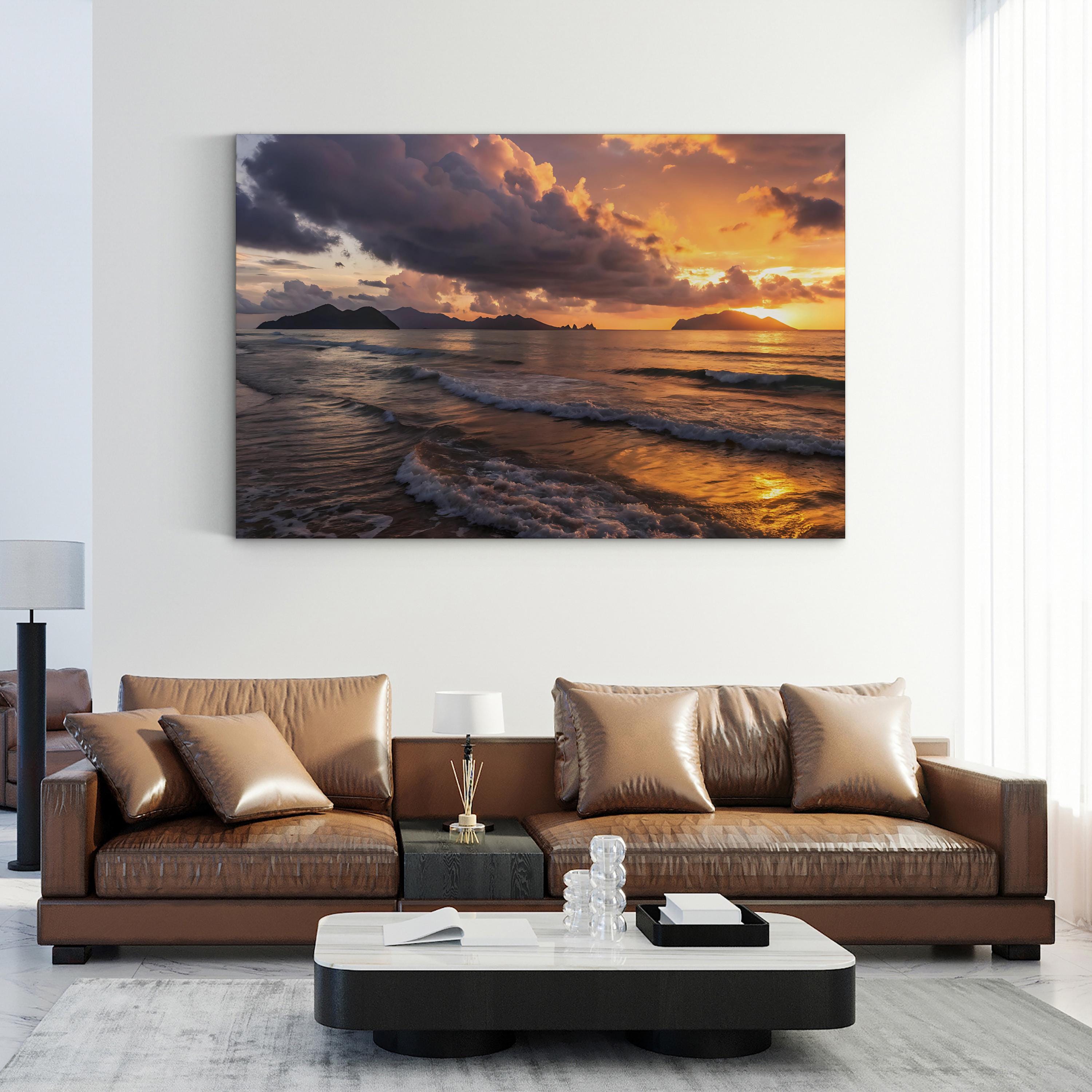 Coastal Sunset Ocean – Vintage Photography Wall Art | Beach Landscape Canvas Print