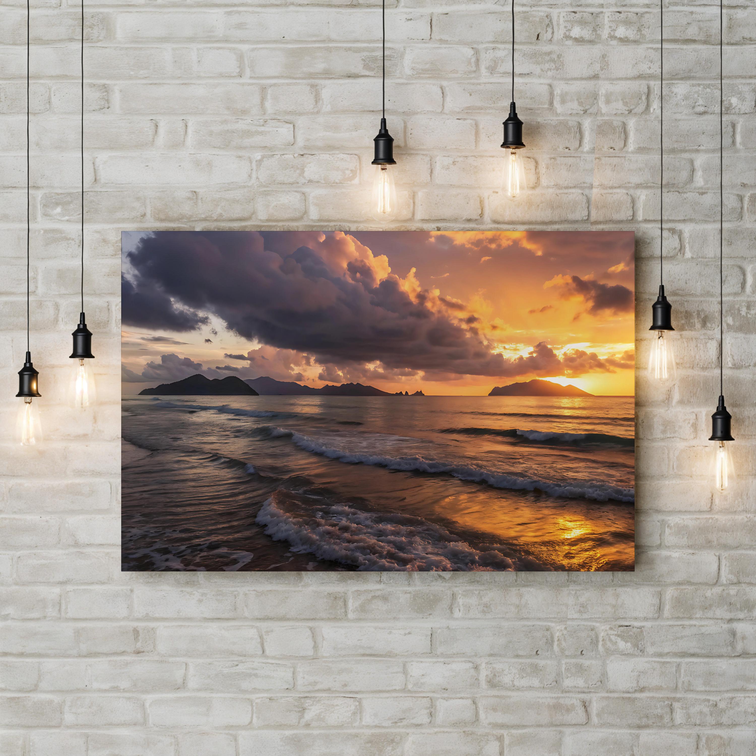 Coastal Sunset Ocean – Vintage Photography Wall Art | Beach Landscape Canvas Print