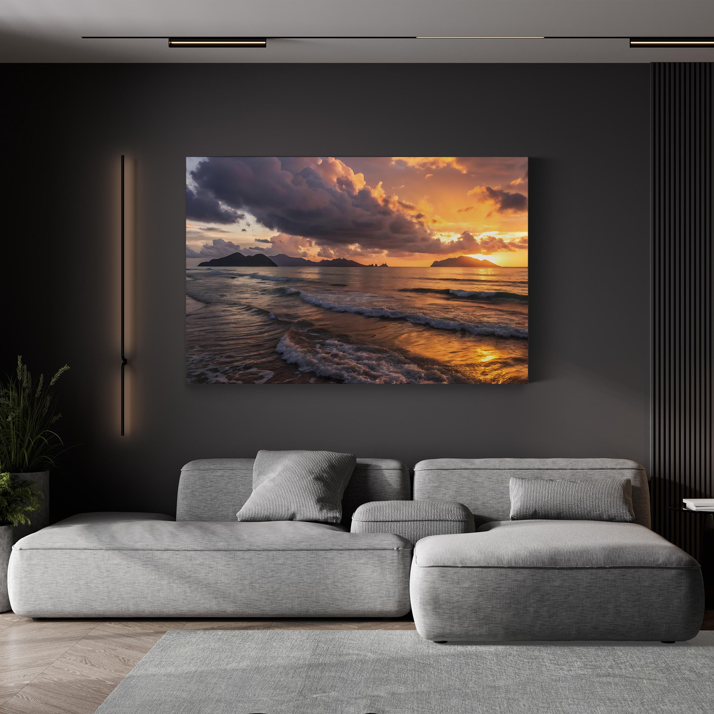 Coastal Sunset Ocean – Vintage Photography Wall Art | Beach Landscape Canvas Print