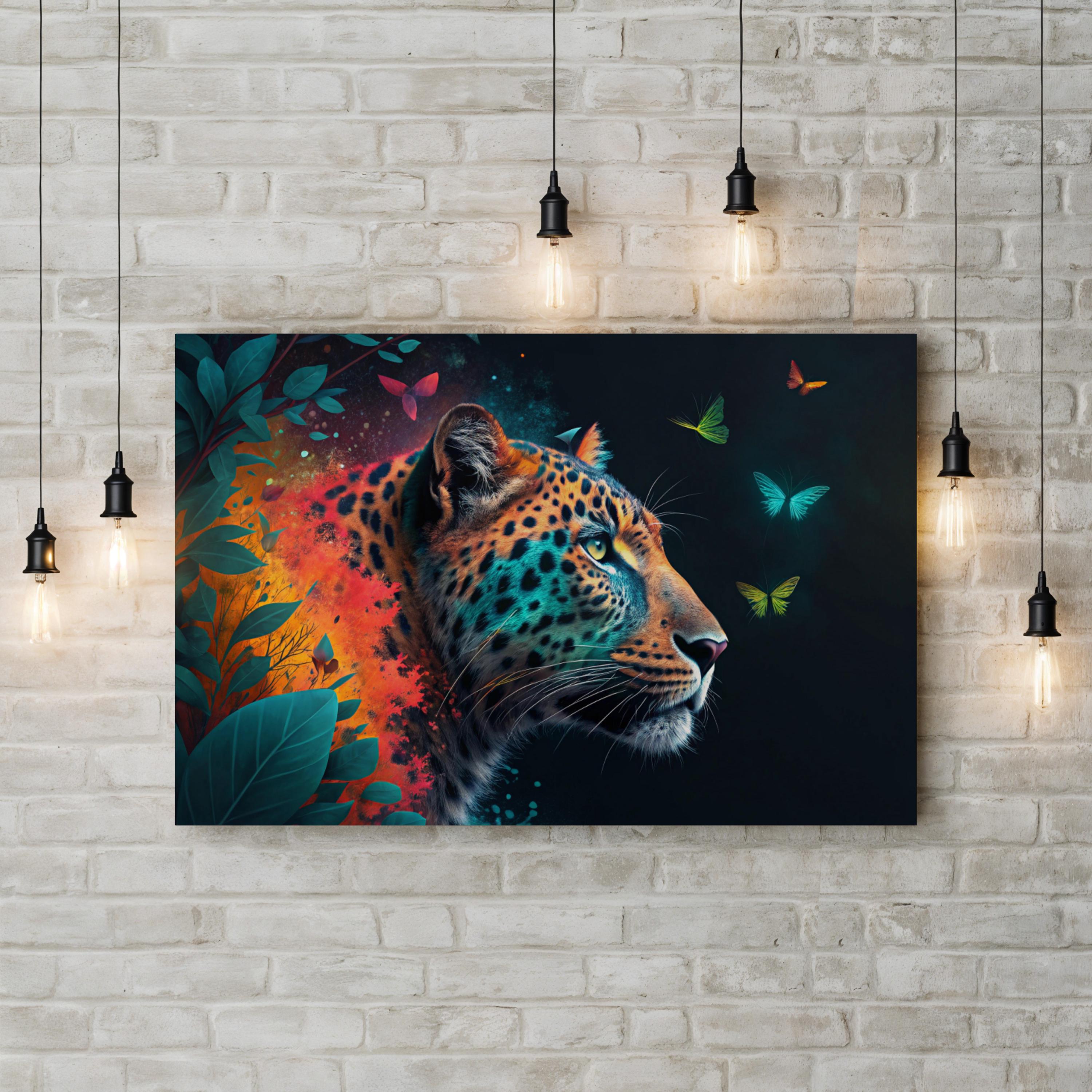 Colorful Leopard – Period Illustration Wall Art | Abstract Wildlife Canvas Print