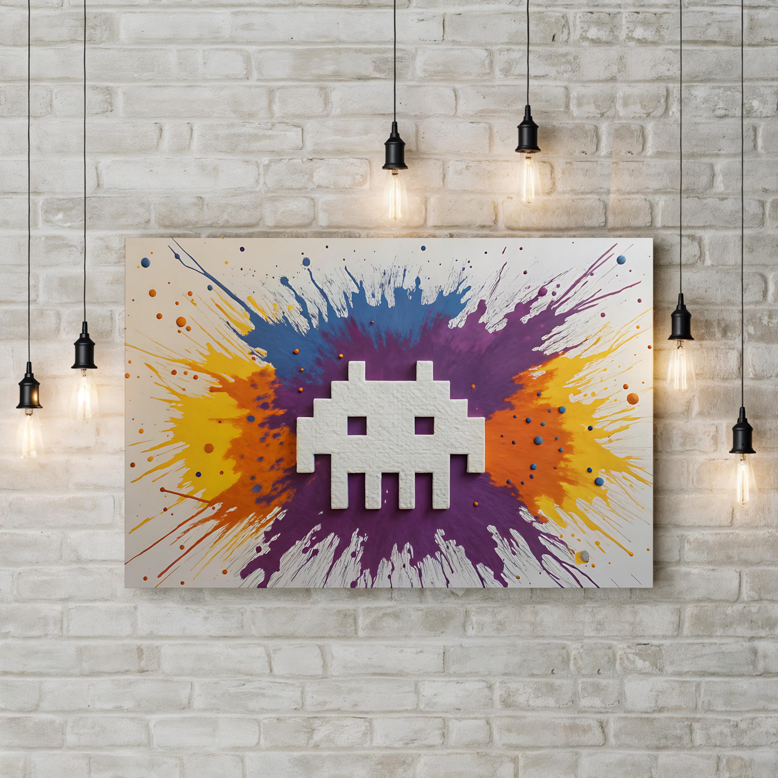 Space Invader Arcade Pop – Period Illustration Wall Art | Retro Canvas Print