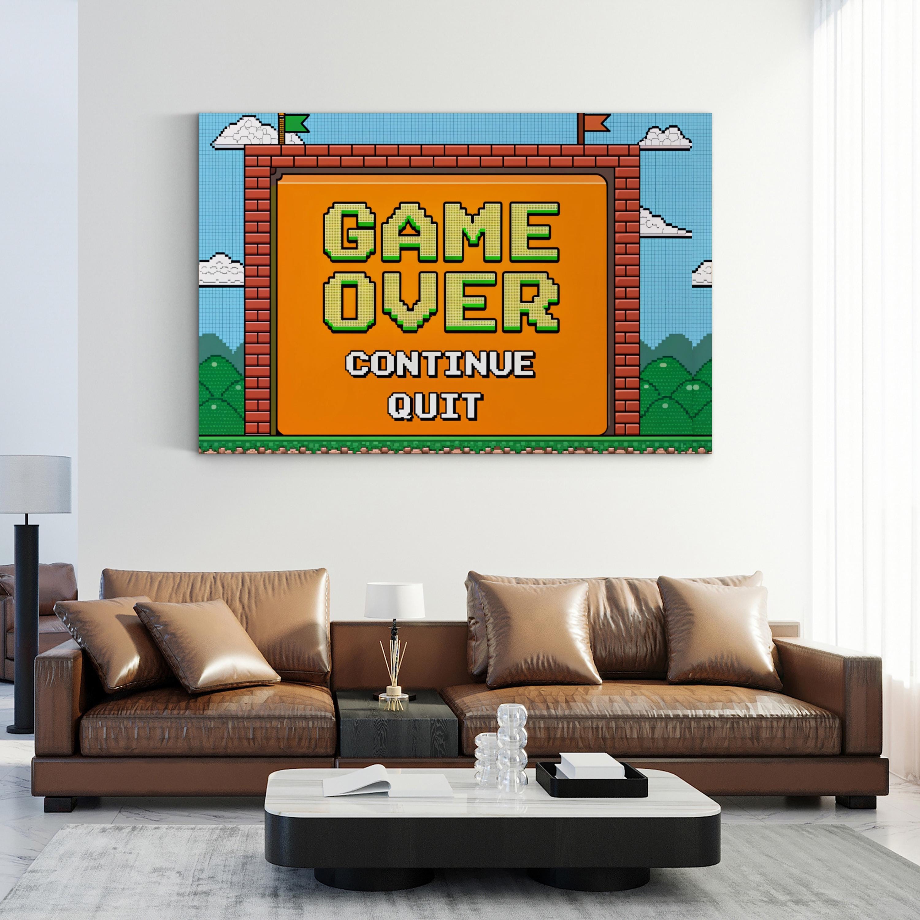 Game Over Retro Canvas Wall Art – Pixel Art Gaming Typography Print