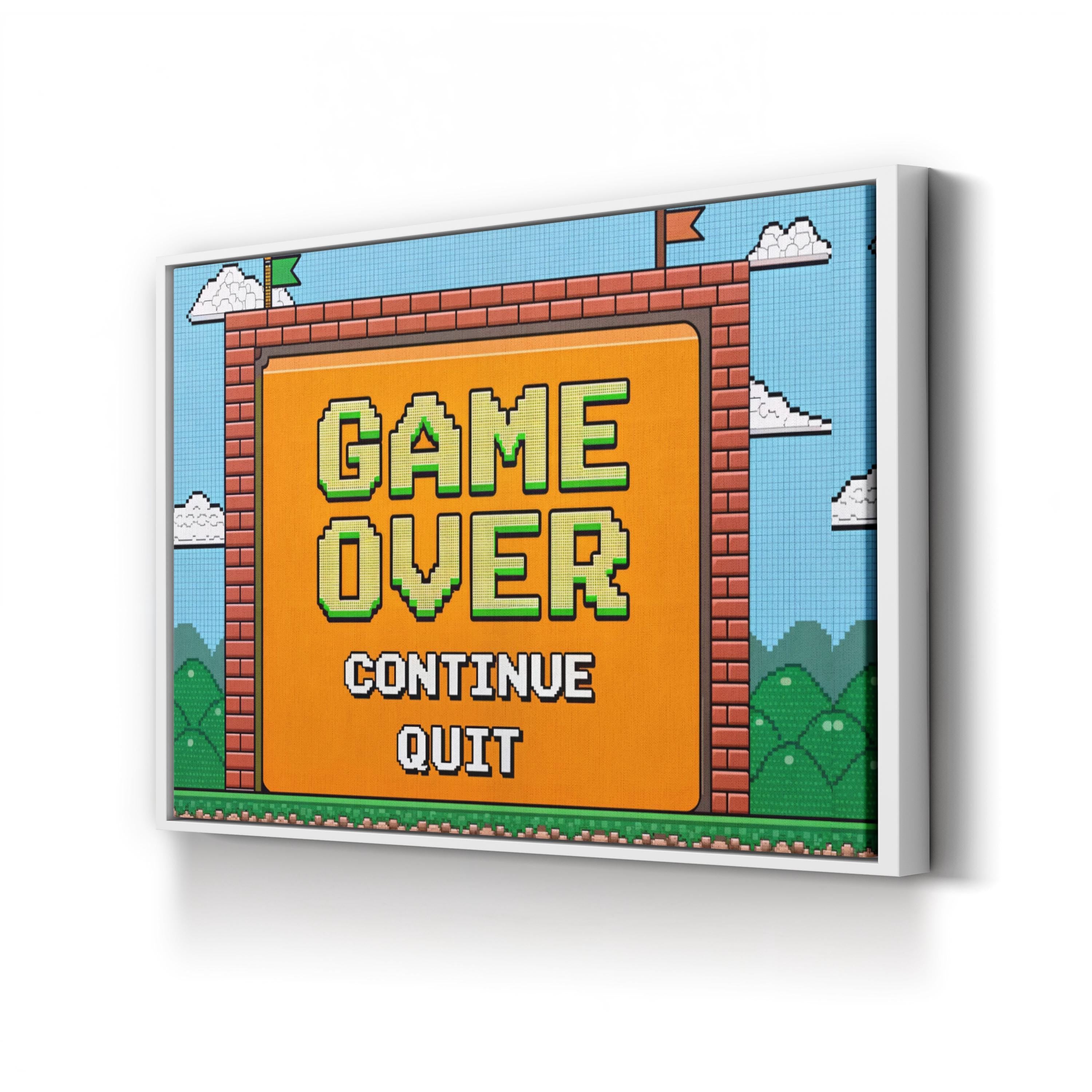 Game Over Retro Canvas Wall Art – Pixel Art Gaming Typography Print