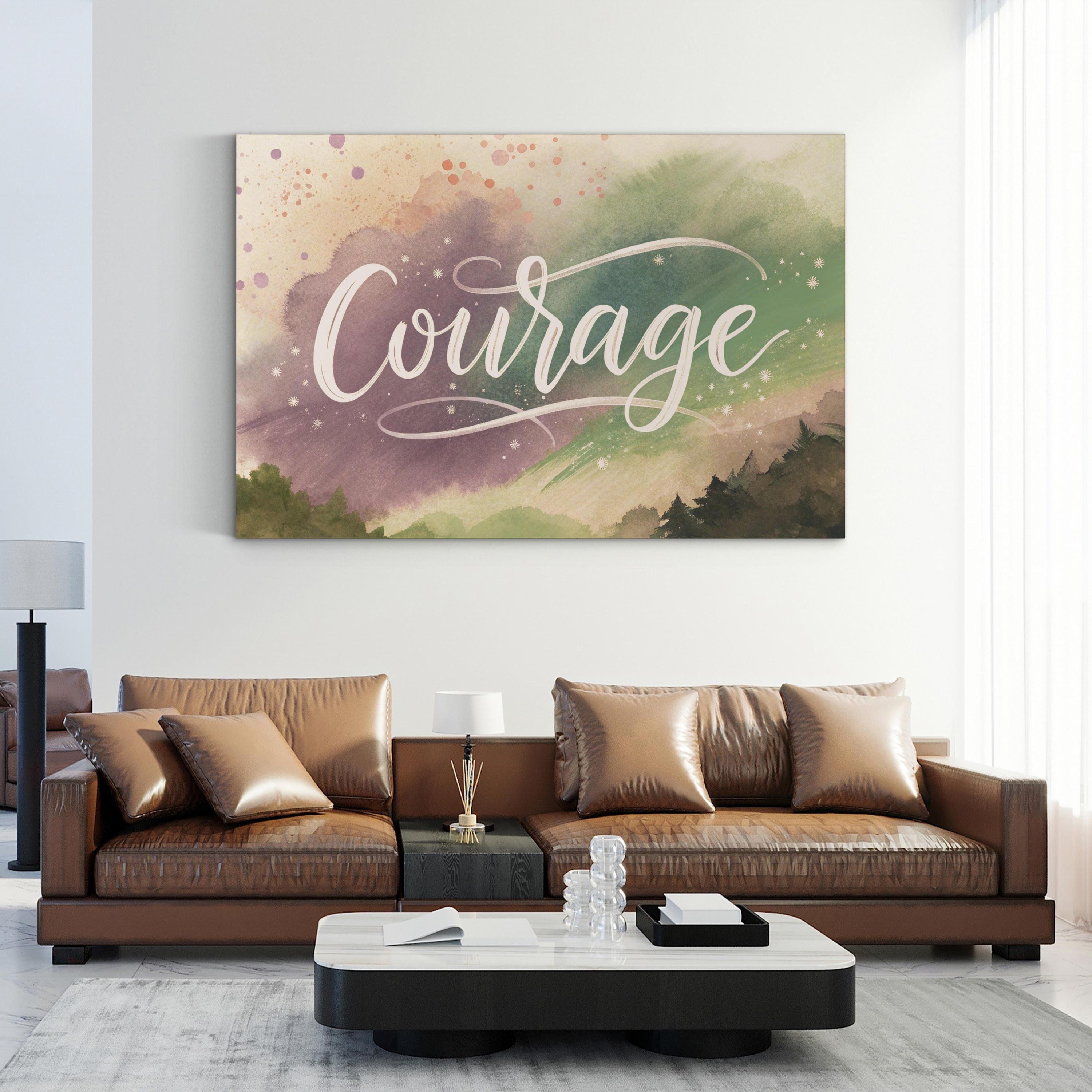 Motivational Courage Canvas Art | “Courage” Abstract Watercolor Typography Wall Art