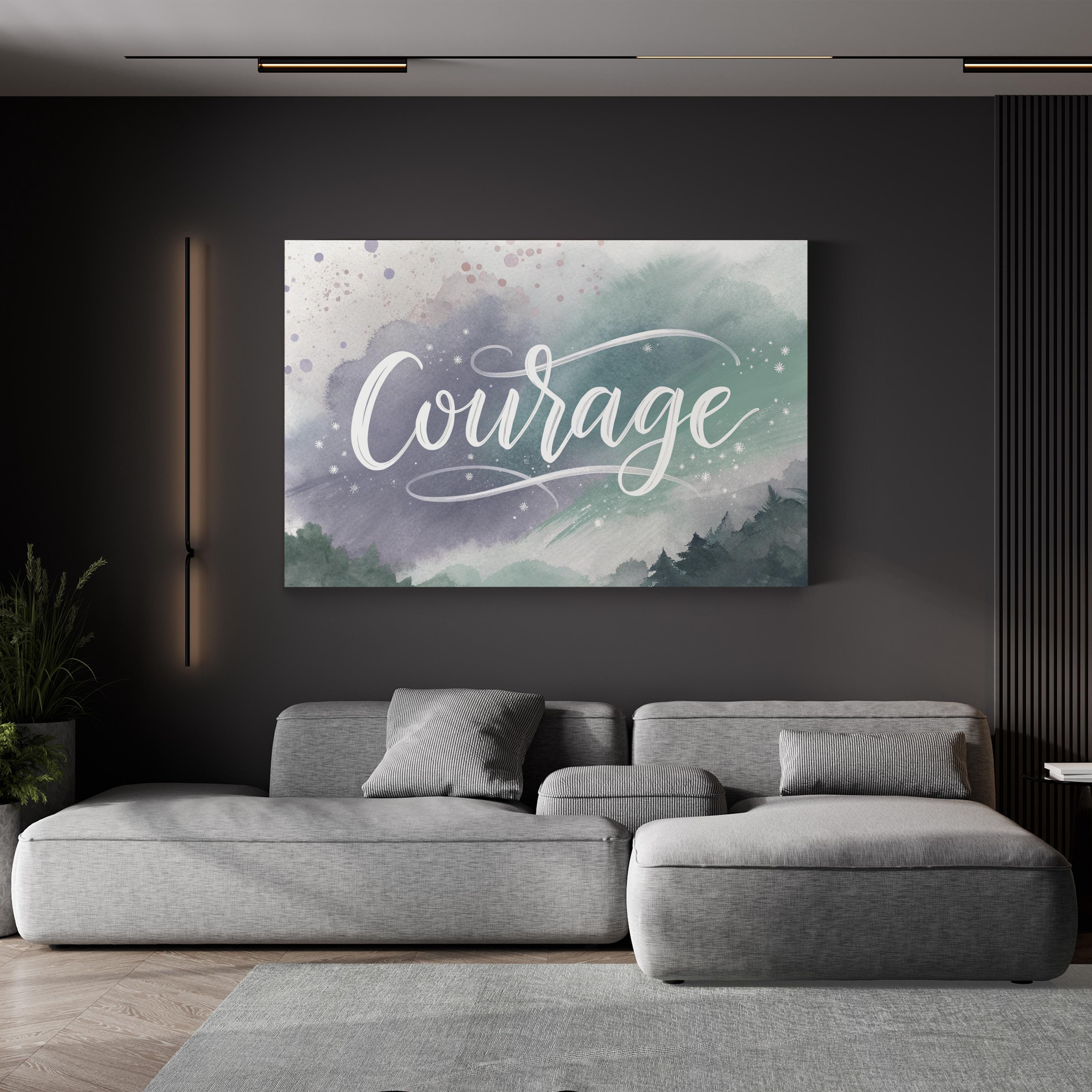 Motivational Courage Wall Art | “Courage” Abstract Watercolor Typography Canvas Print