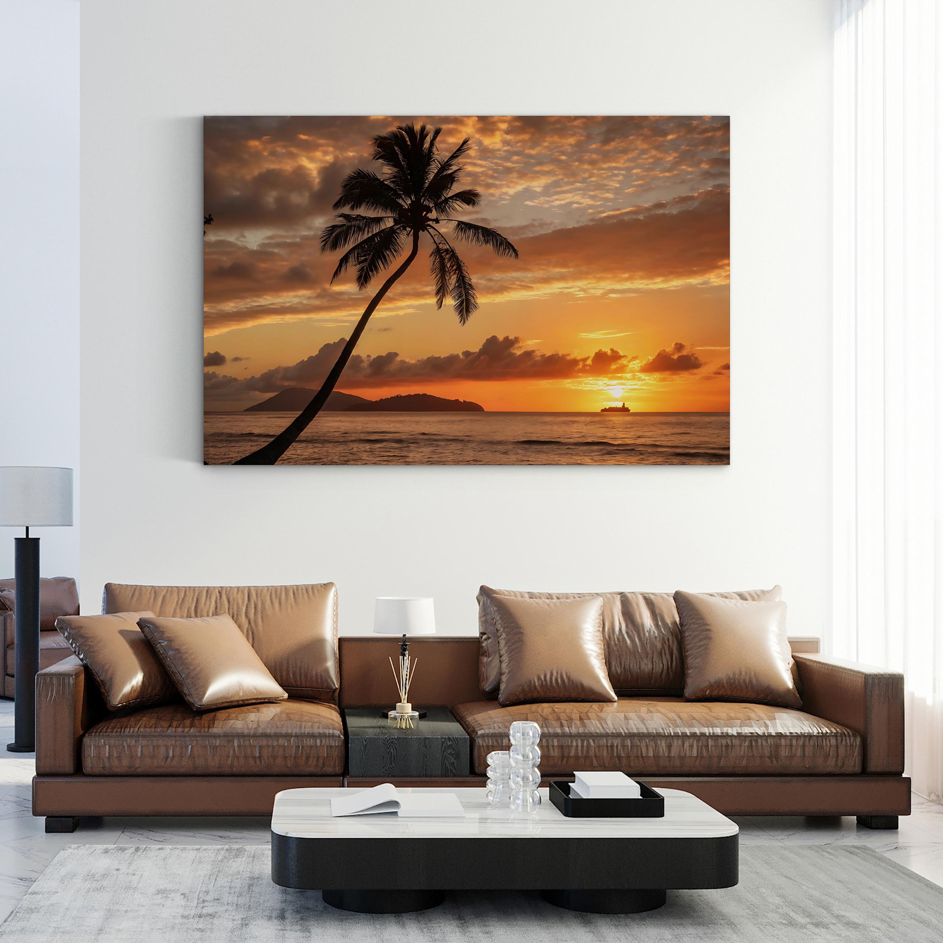 Sunset Palm Tree Coast – Vintage Photography Wall Art | Coastal Ocean Canvas Print