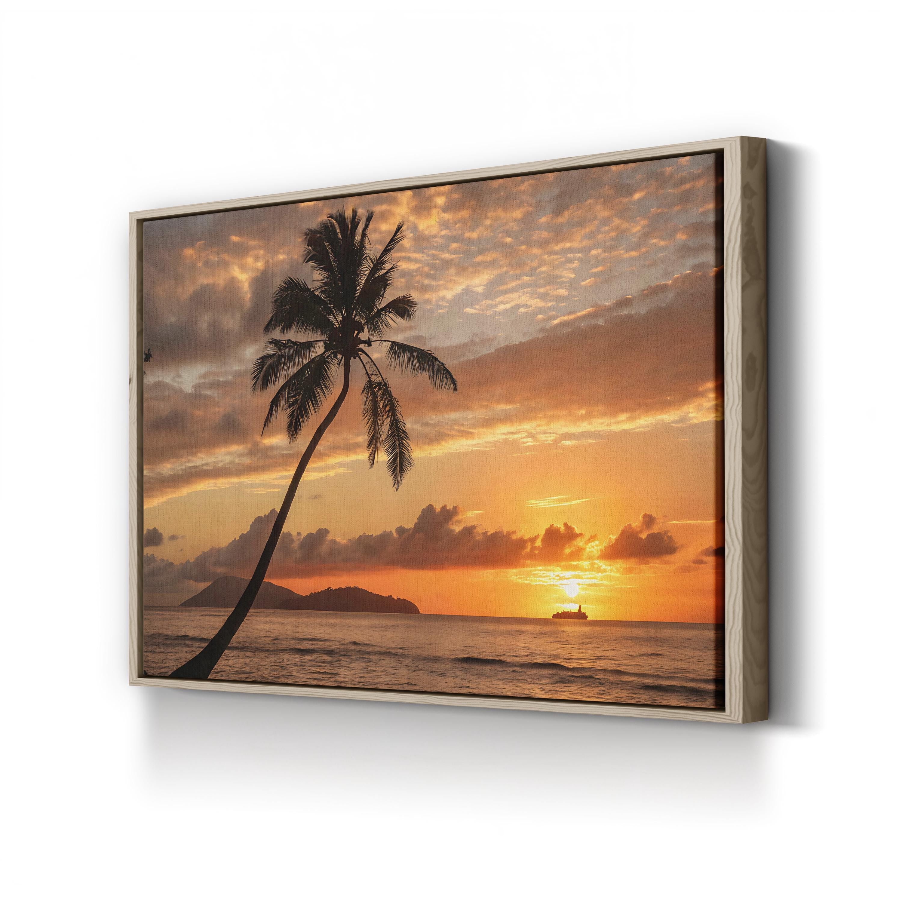 Sunset Palm Tree Coast – Vintage Photography Wall Art | Coastal Ocean Canvas Print