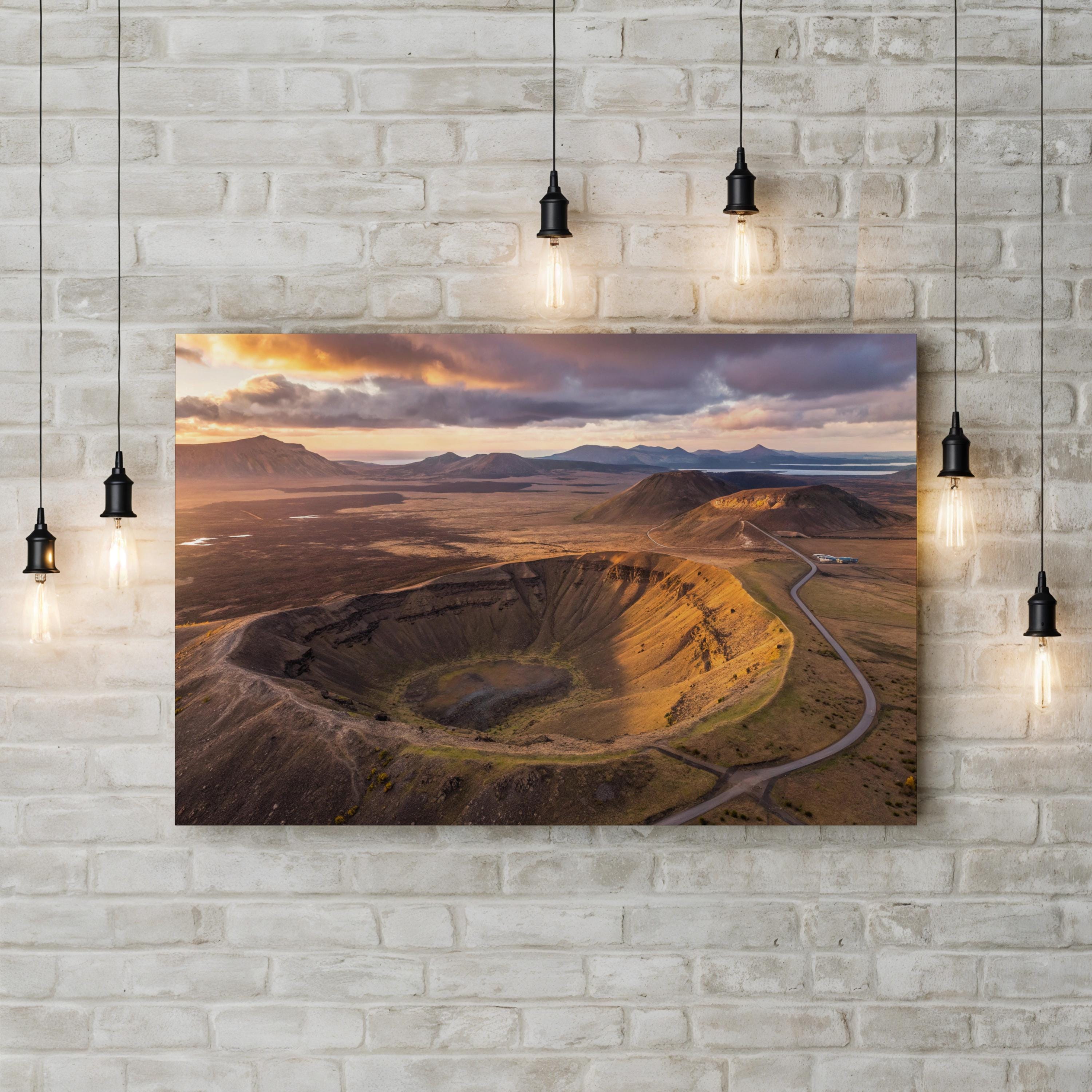 Iceland Volcanic Crater – Vintage Photography Wall Art | Aerial Landscape Canvas Print