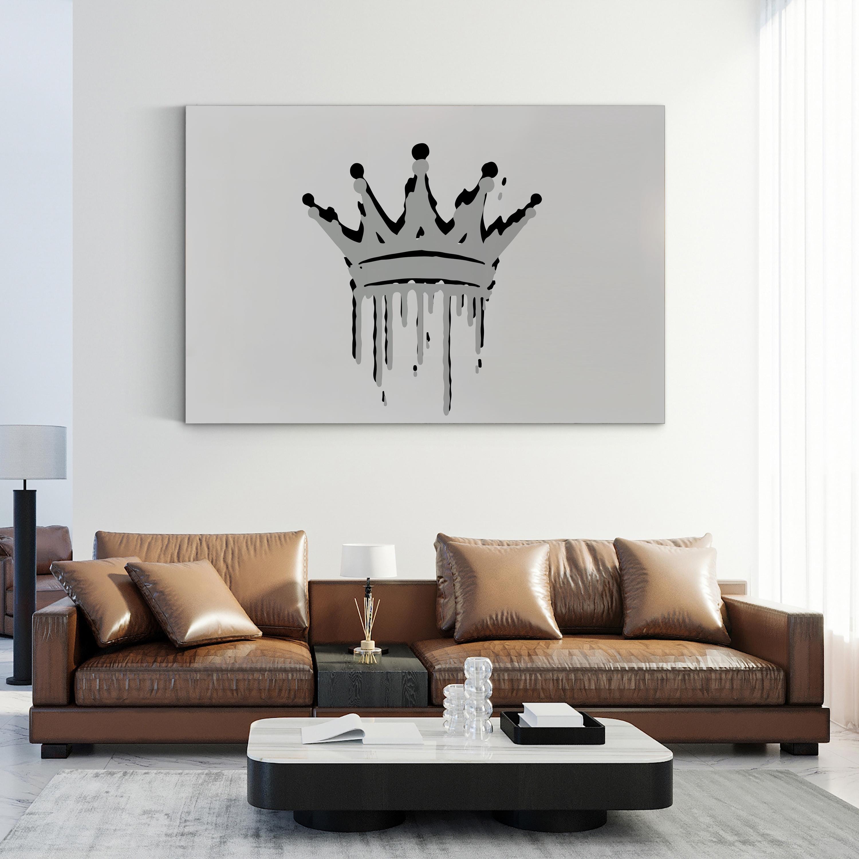 Crown Calligraphy Royal – Period Illustration Wall Art | Black White Gold Canvas Print