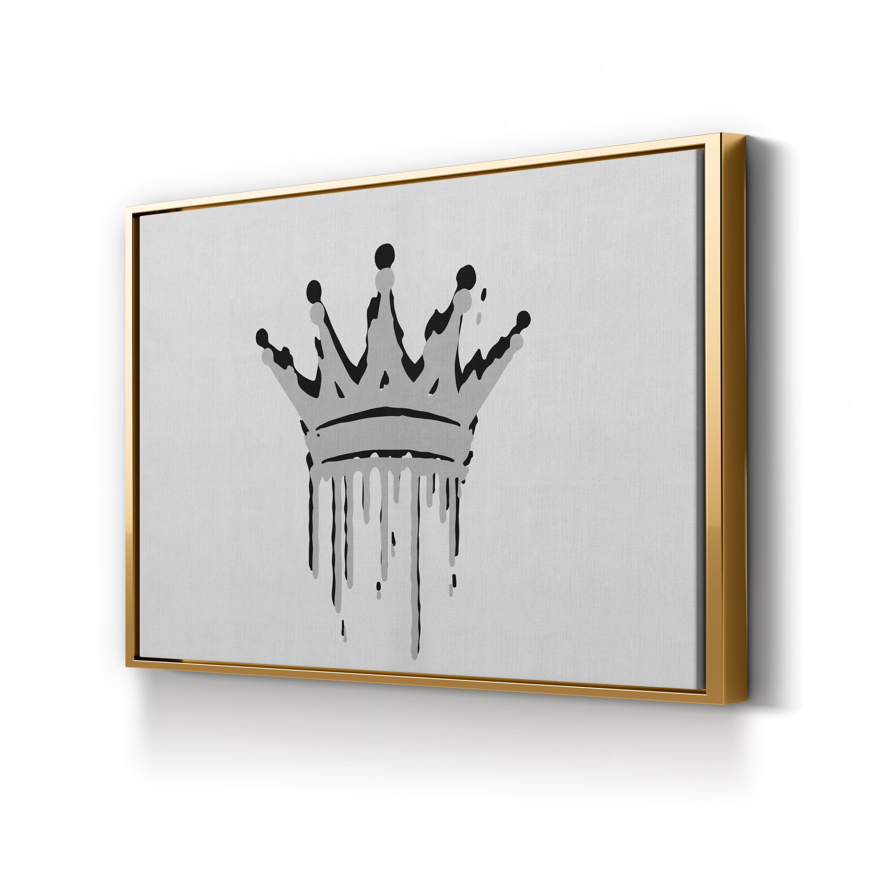 Crown Calligraphy Royal – Period Illustration Wall Art | Black White Gold Canvas Print