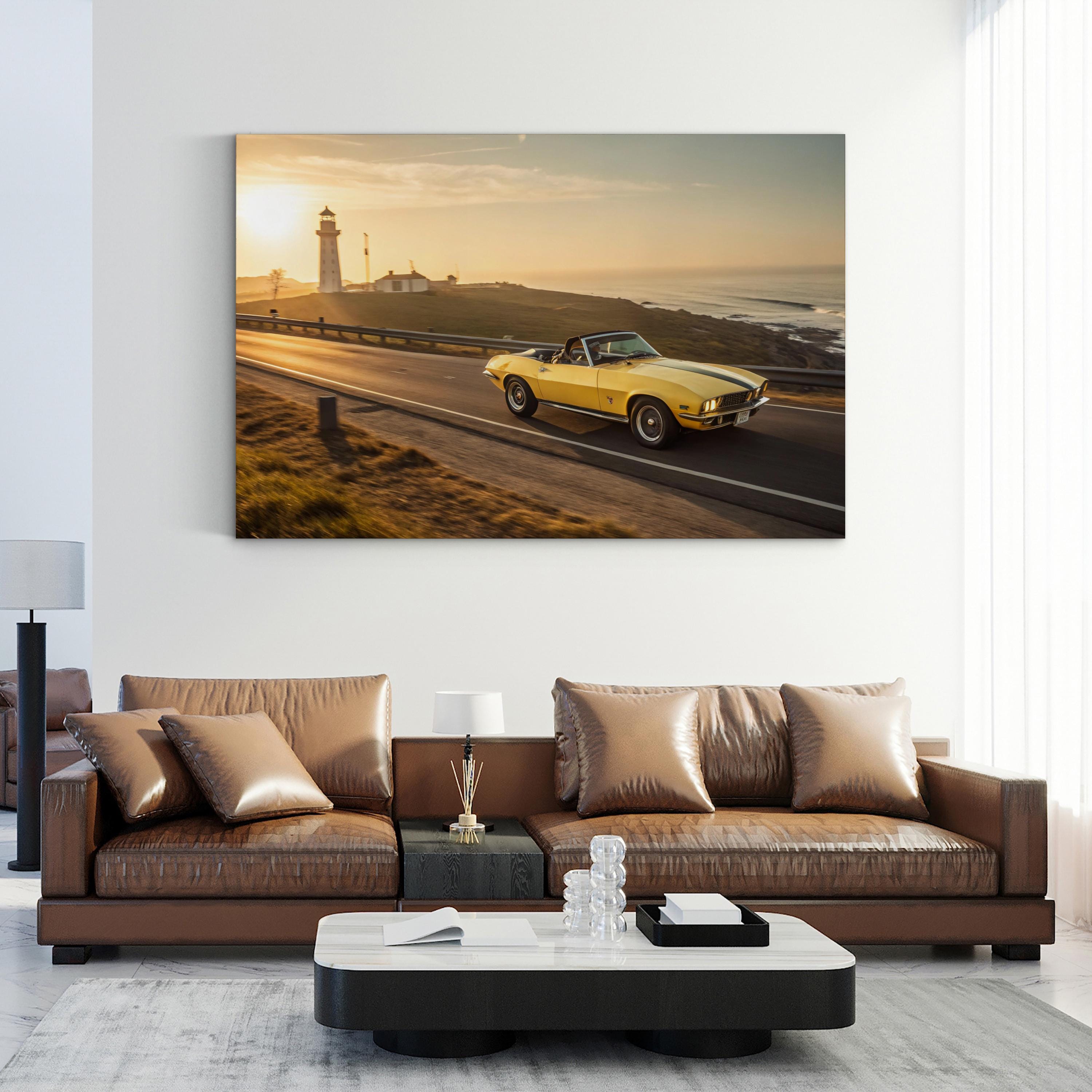 Vintage Car Golden Ribbon Highway – Vintage Photography Wall Art | Automotive Canvas Print