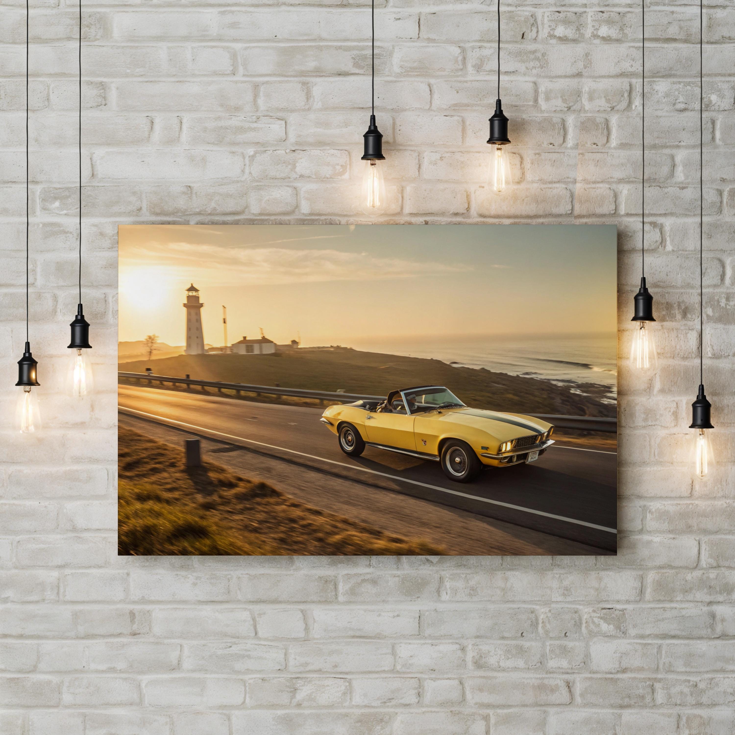 Vintage Car Golden Ribbon Highway – Vintage Photography Wall Art | Automotive Canvas Print
