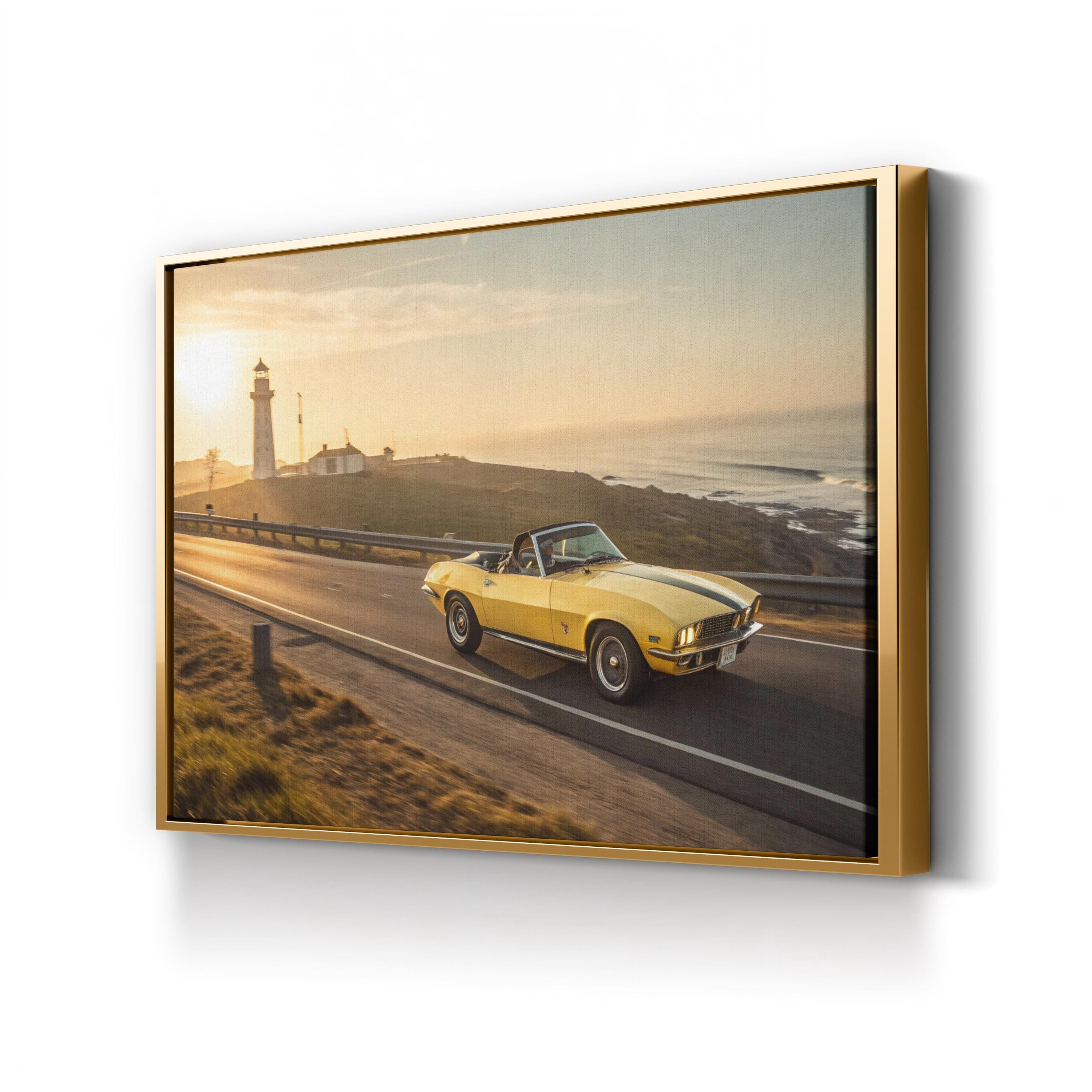 Vintage Car Golden Ribbon Highway – Vintage Photography Wall Art | Automotive Canvas Print