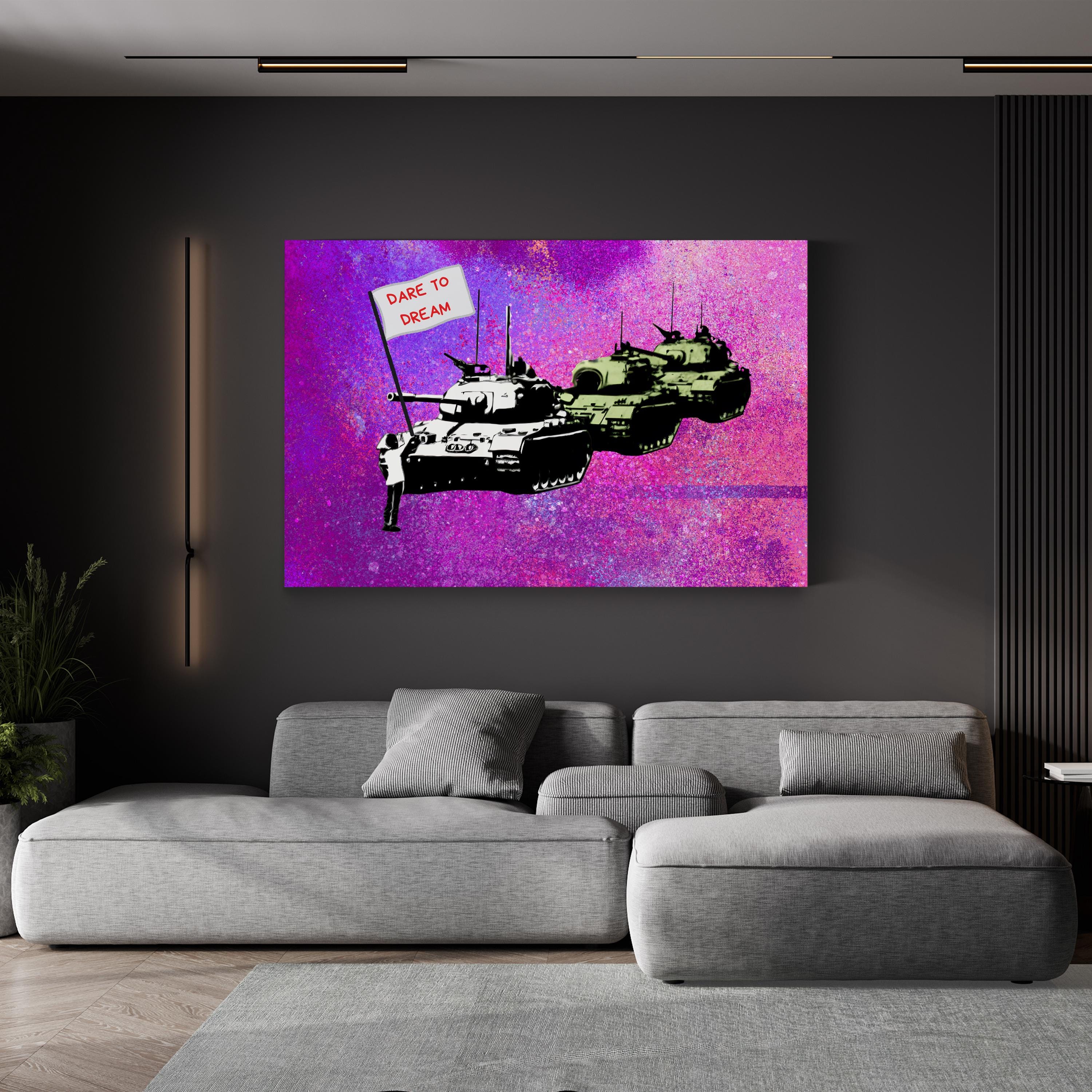 Dare to Dream Tank Pop Art – Period Illustration Wall Art | Contemporary Motivational Canvas Print