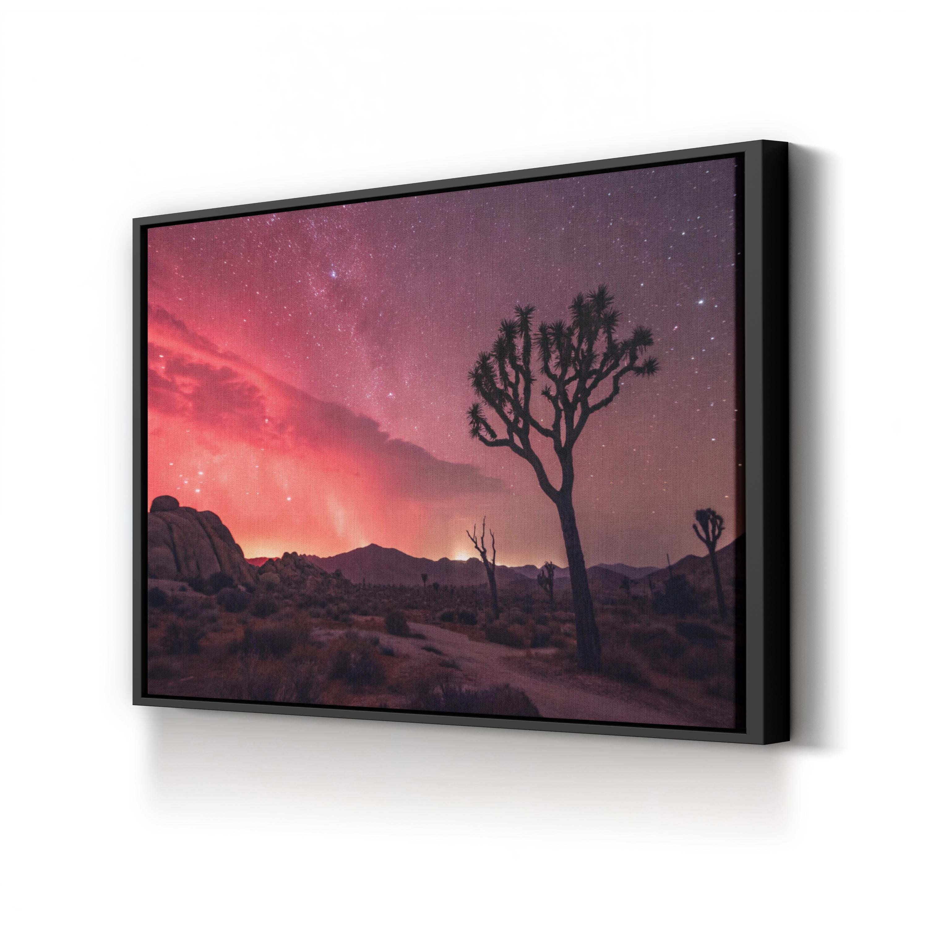 Joshua Tree Red Aurora – Vintage Photography Wall Art | Starry Desert Canvas Print