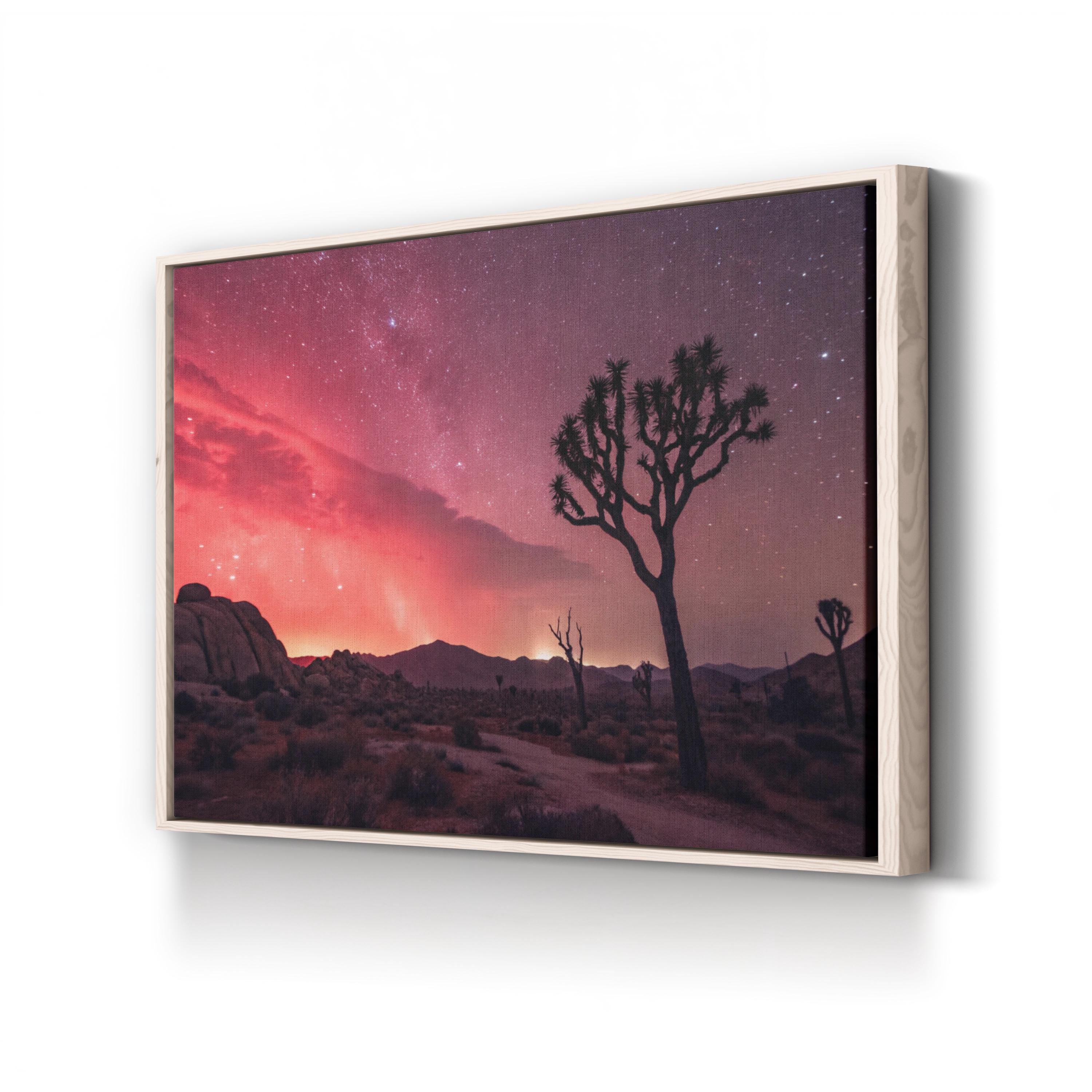 Joshua Tree Red Aurora – Vintage Photography Wall Art | Starry Desert Canvas Print