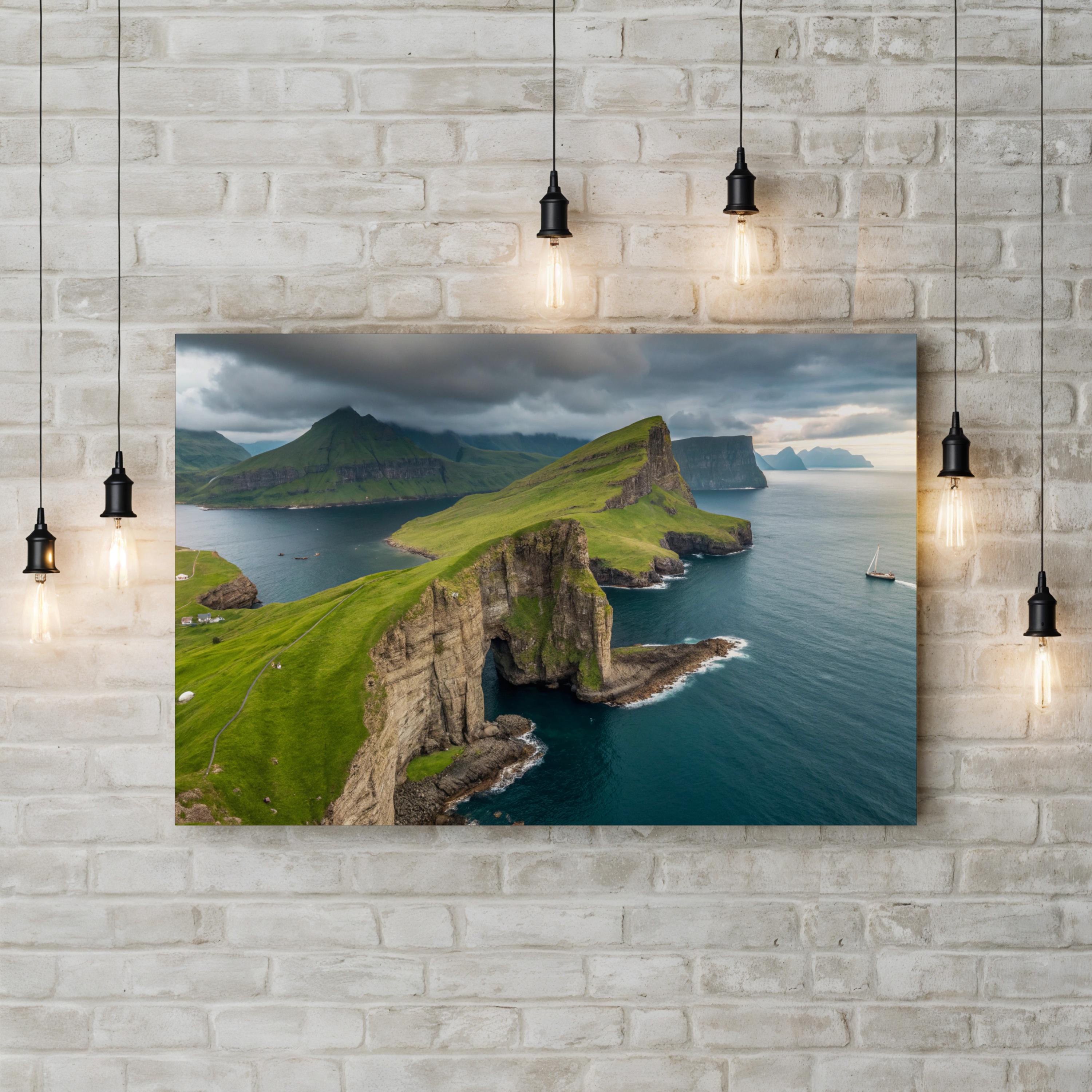 Drangarnir Cliffside Canvas Art Print — Faroe Islands Coastal Ocean View Wall Art