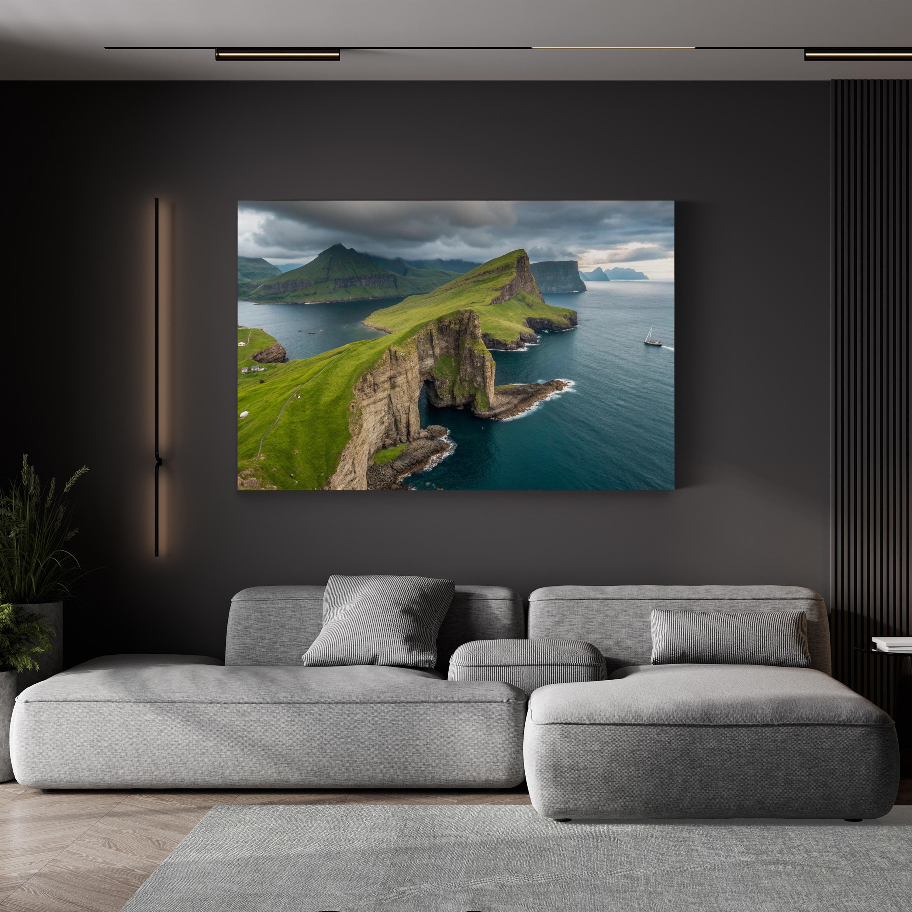 Drangarnir Cliffside Canvas Art Print — Faroe Islands Coastal Ocean View Wall Art