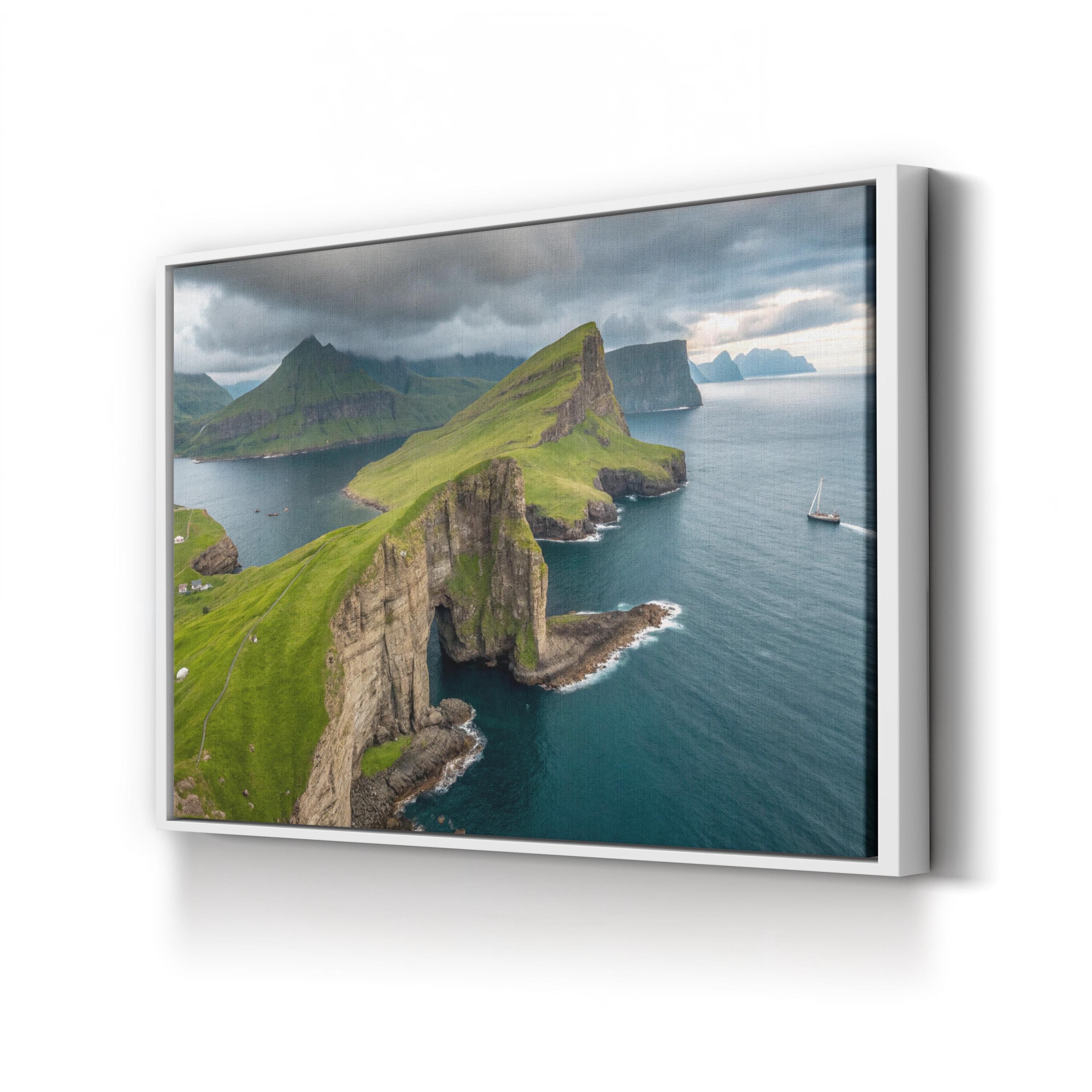 Drangarnir Cliffside Canvas Art Print — Faroe Islands Coastal Ocean View Wall Art