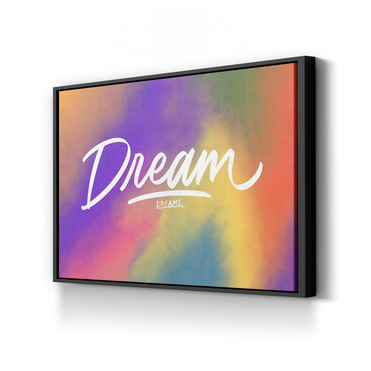 Dream Rainbow Calligraphy canvas print in black frame