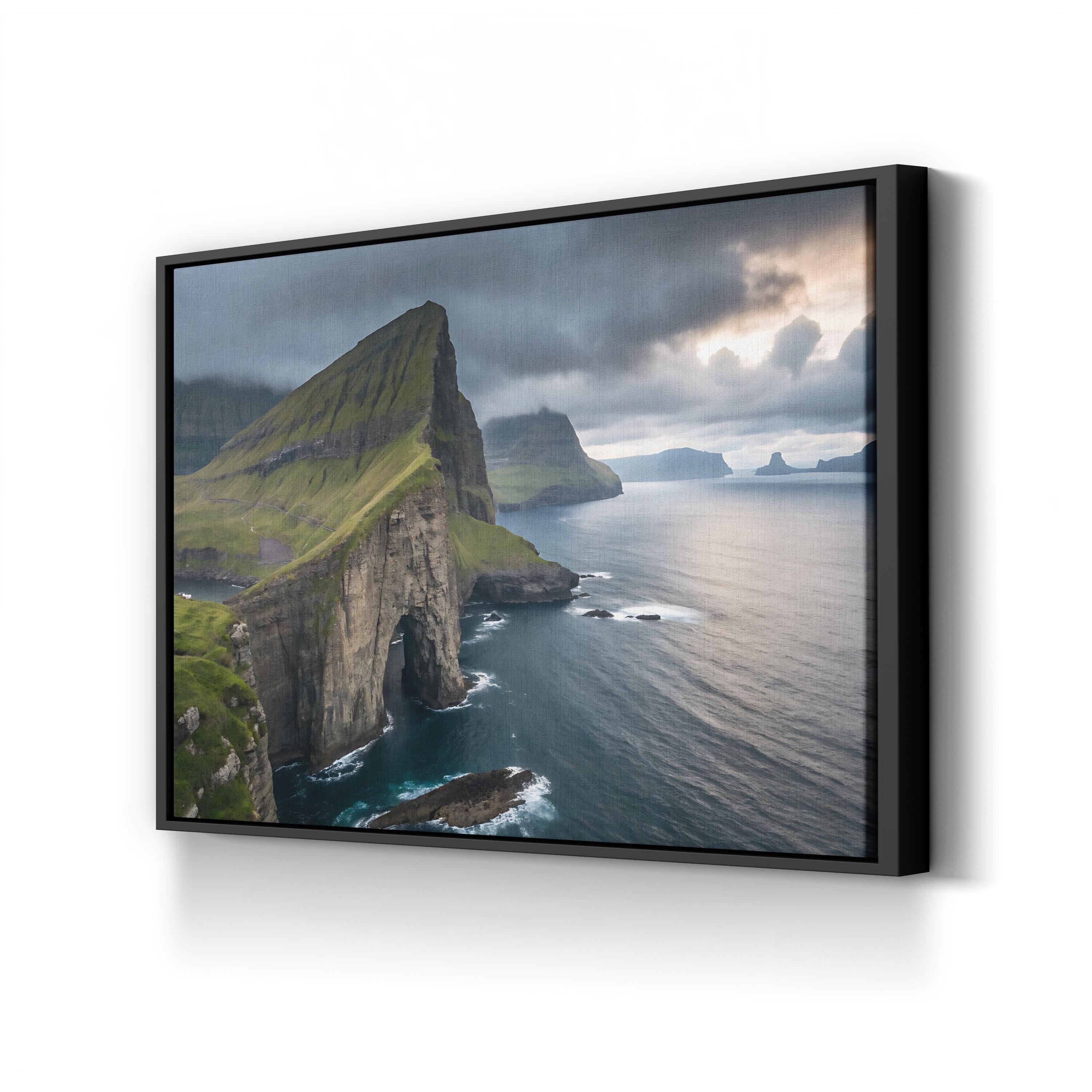 Drangarnir Faroe Islands Canvas Wall Art — North Atlantic Sea Stacks Coastal Landscape Print