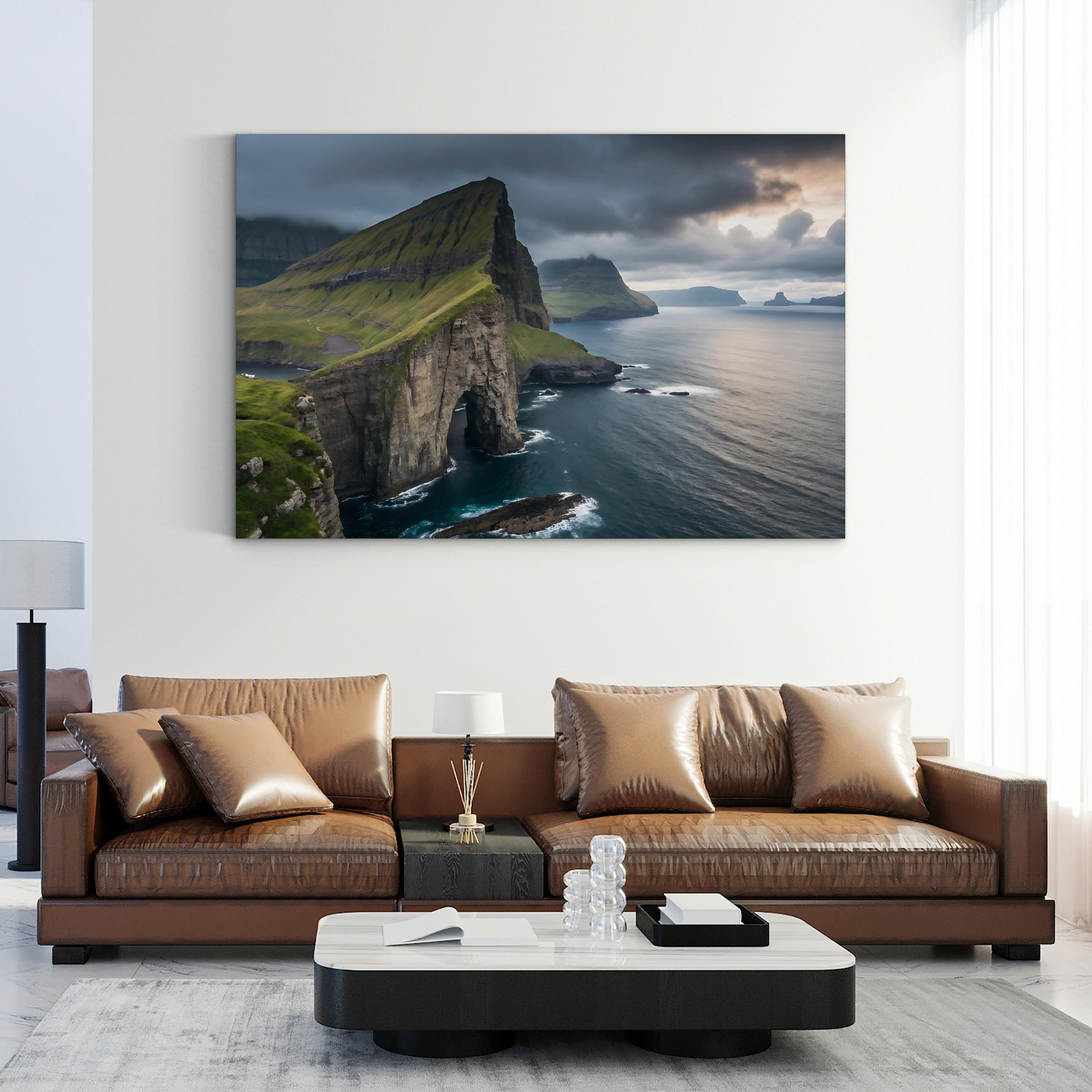 Drangarnir Faroe Islands Canvas Wall Art — North Atlantic Sea Stacks Coastal Landscape Print