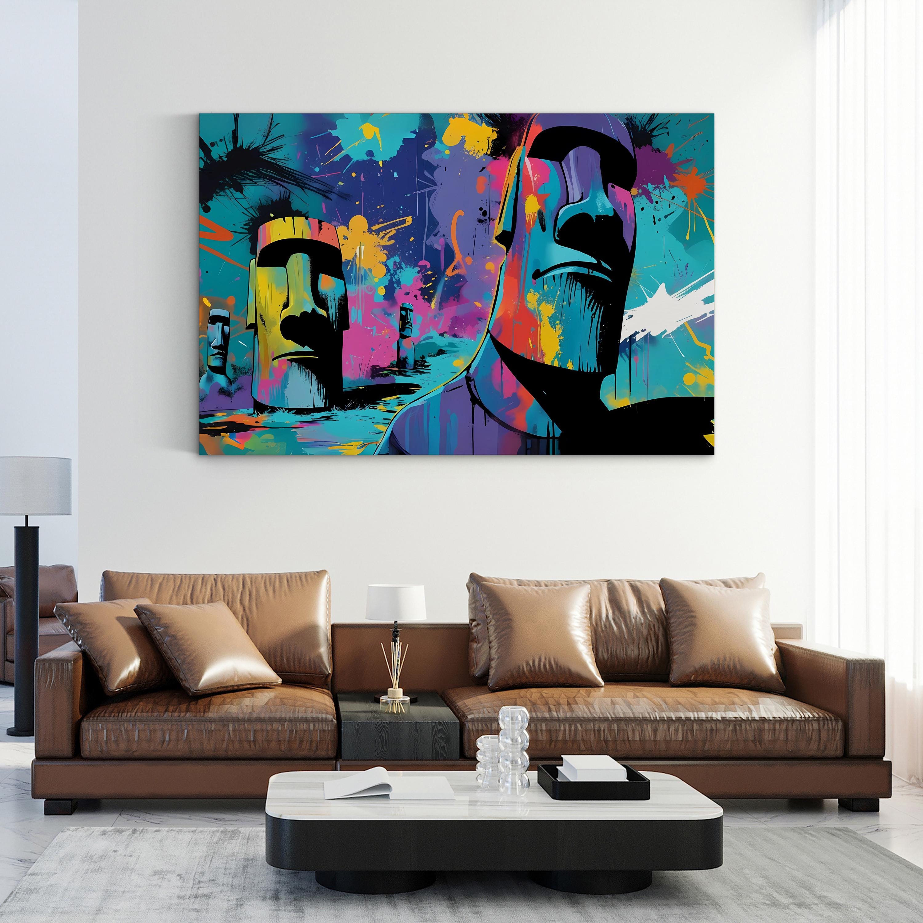 Moai Graffiti Easter Island – Period Illustration Wall Art | Statue Canvas Print
