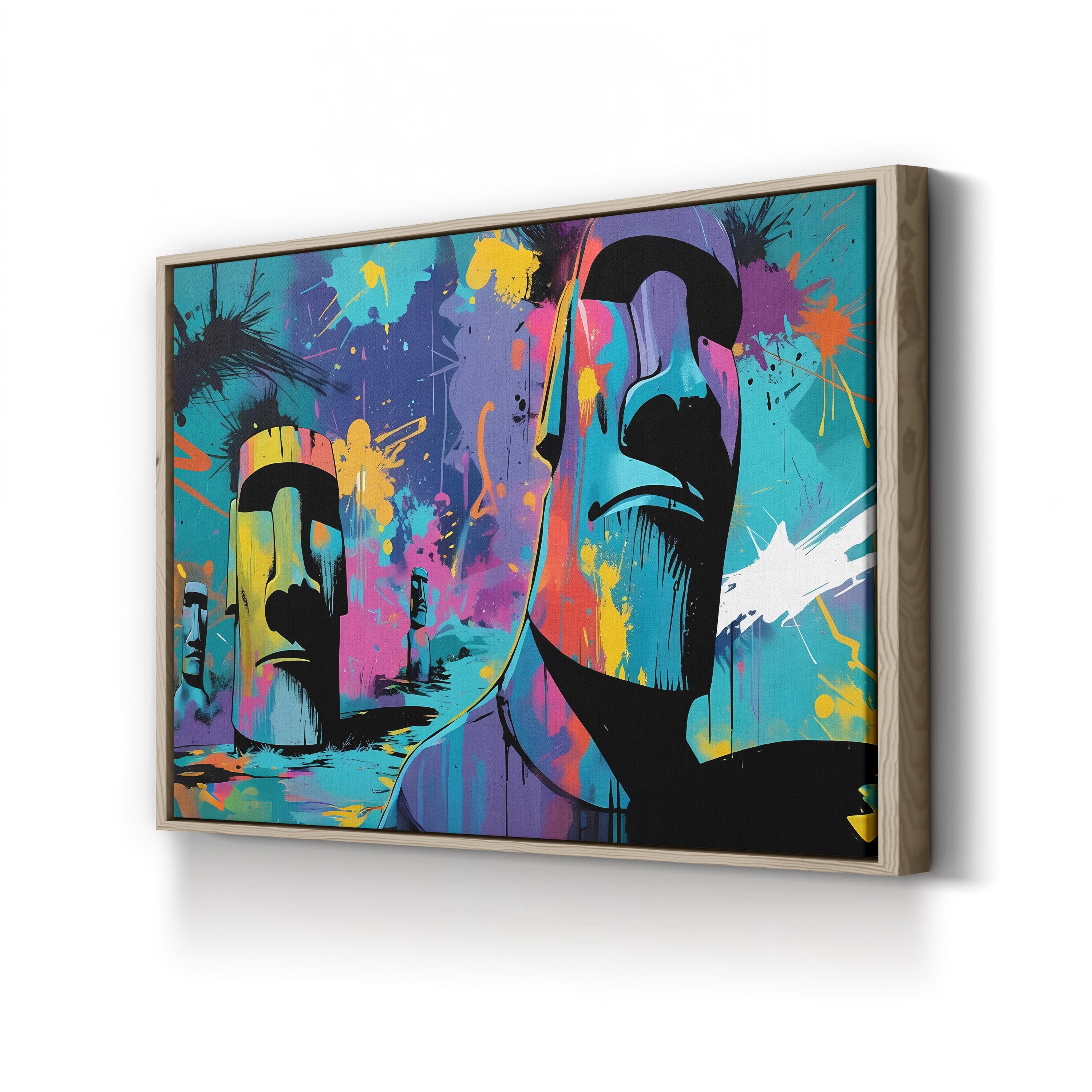 Moai Graffiti Easter Island – Period Illustration Wall Art | Statue Canvas Print