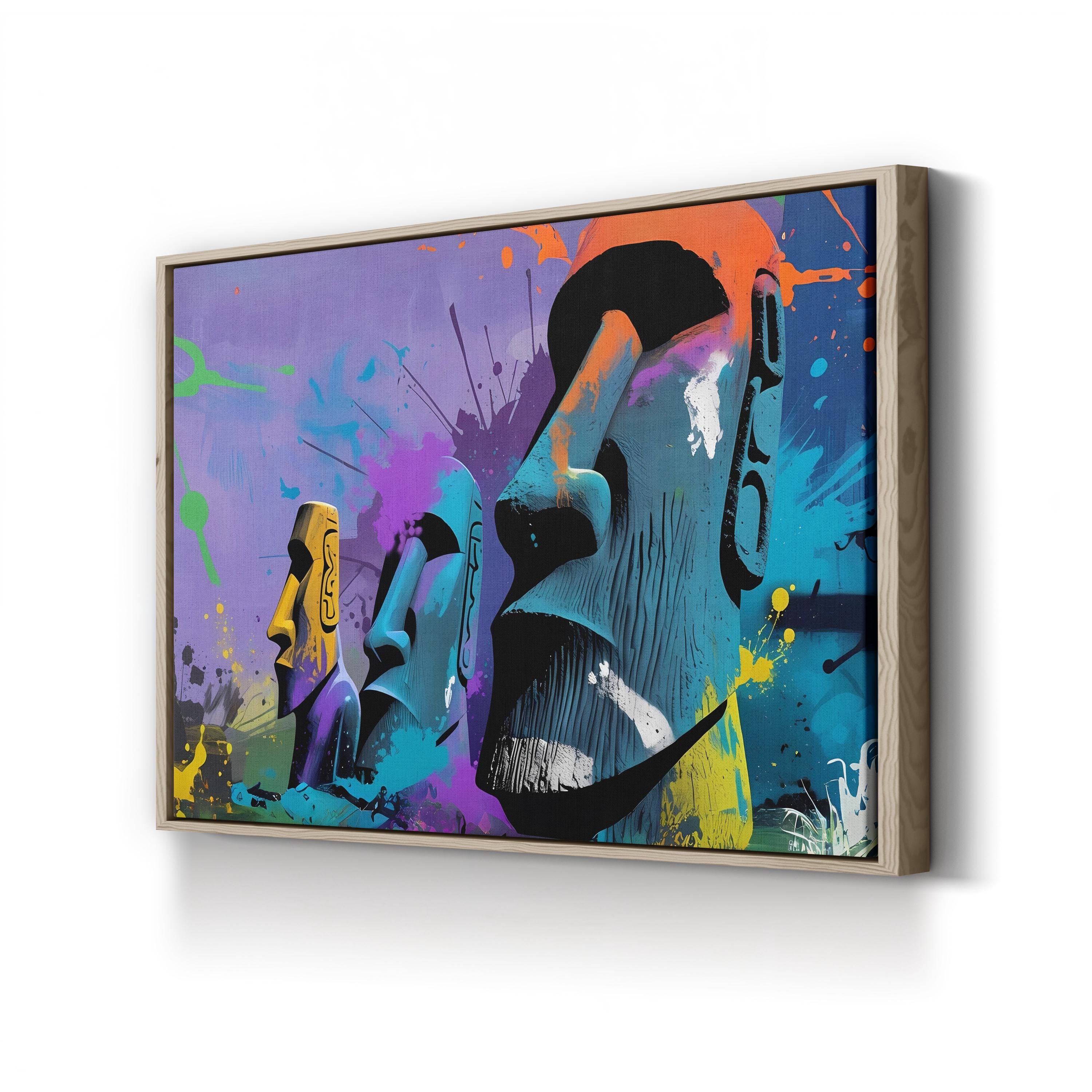Moai Graffiti Bold Statues – Period Illustration Wall Art | Easter Island Canvas Print