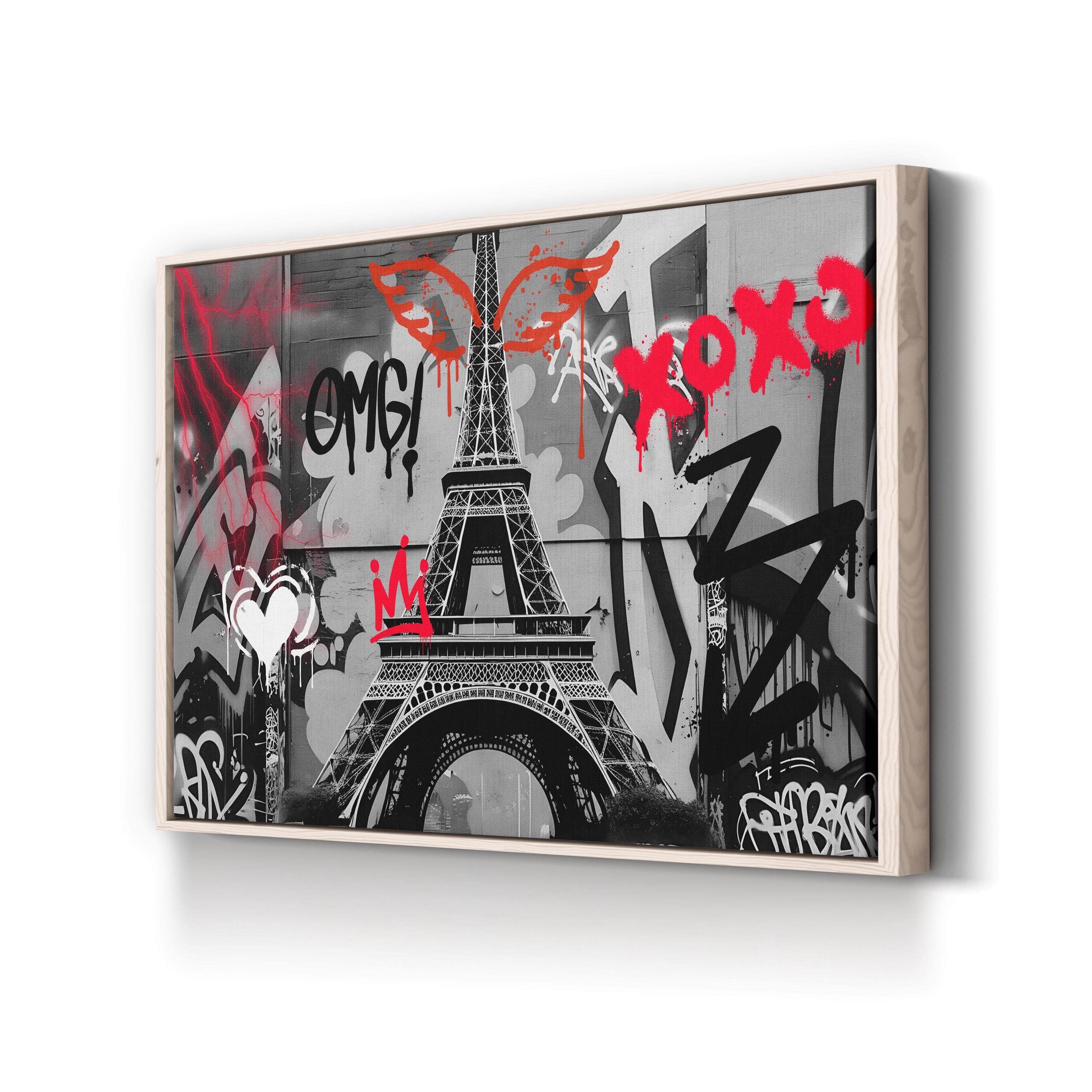 Eiffel Tower Graffiti Black & Red – Period Illustration Wall Art | Parisian Street Canvas Print