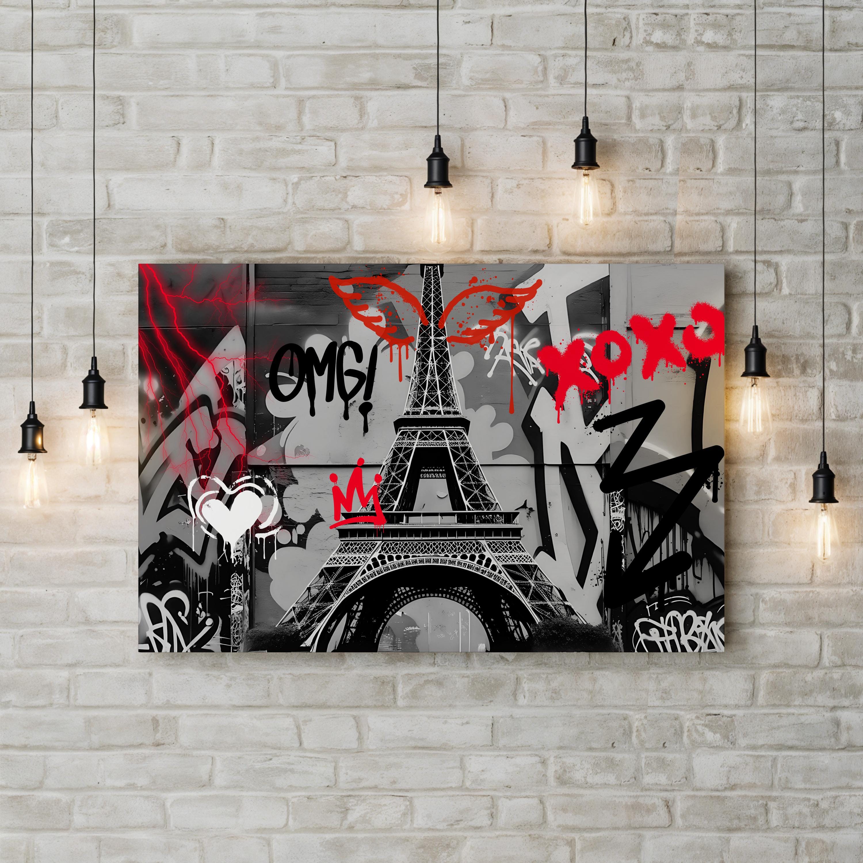 Eiffel Tower Graffiti Black & Red – Period Illustration Wall Art | Parisian Street Canvas Print