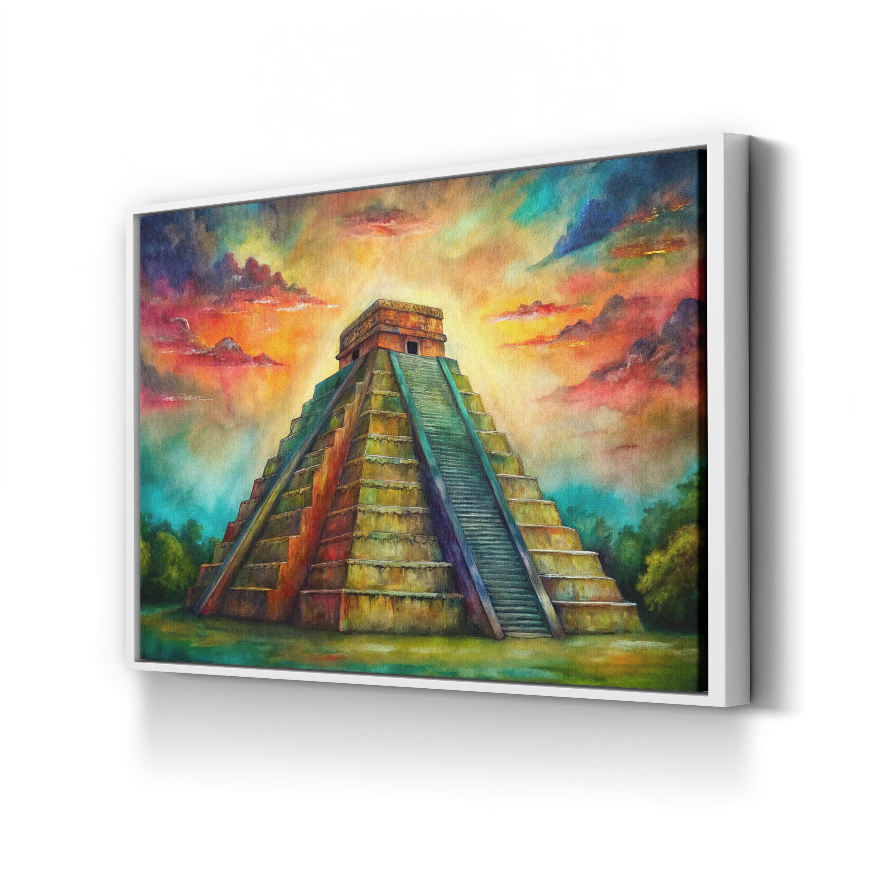 Chichen Itza El Castillo Pyramid – Period Illustration Wall Art | Mayan Architecture Canvas Print