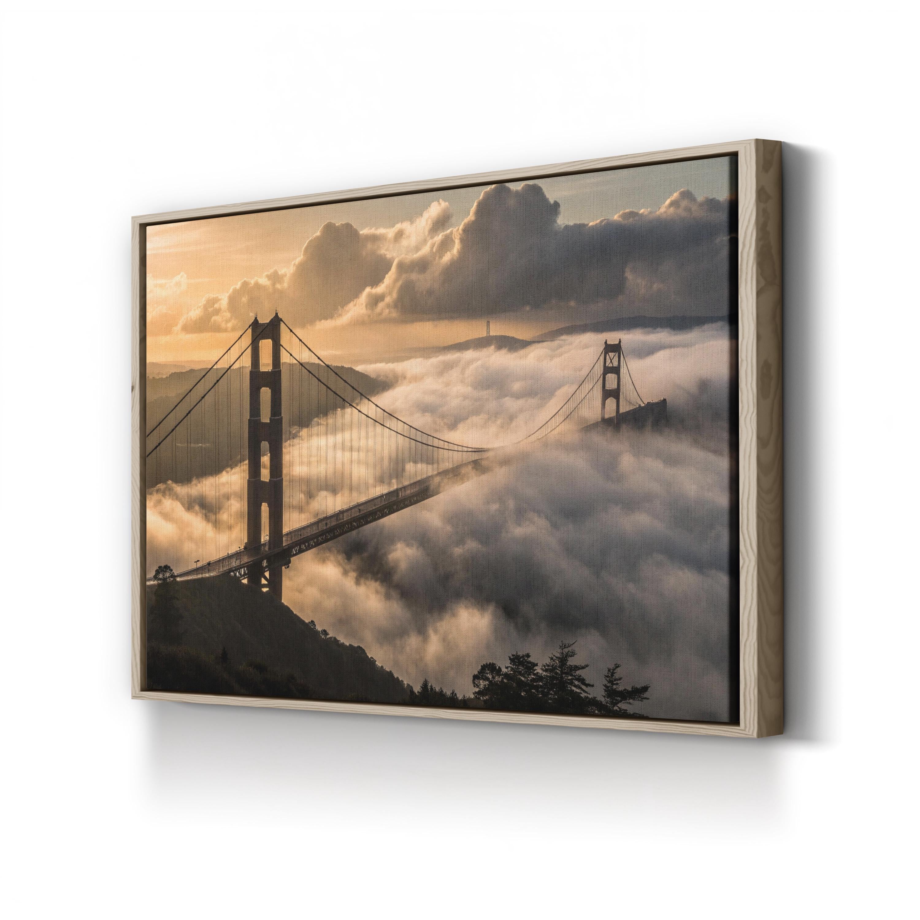 Emerge Golden Bridge Clouds – Vintage Photography Wall Art | Scenic Canvas Print