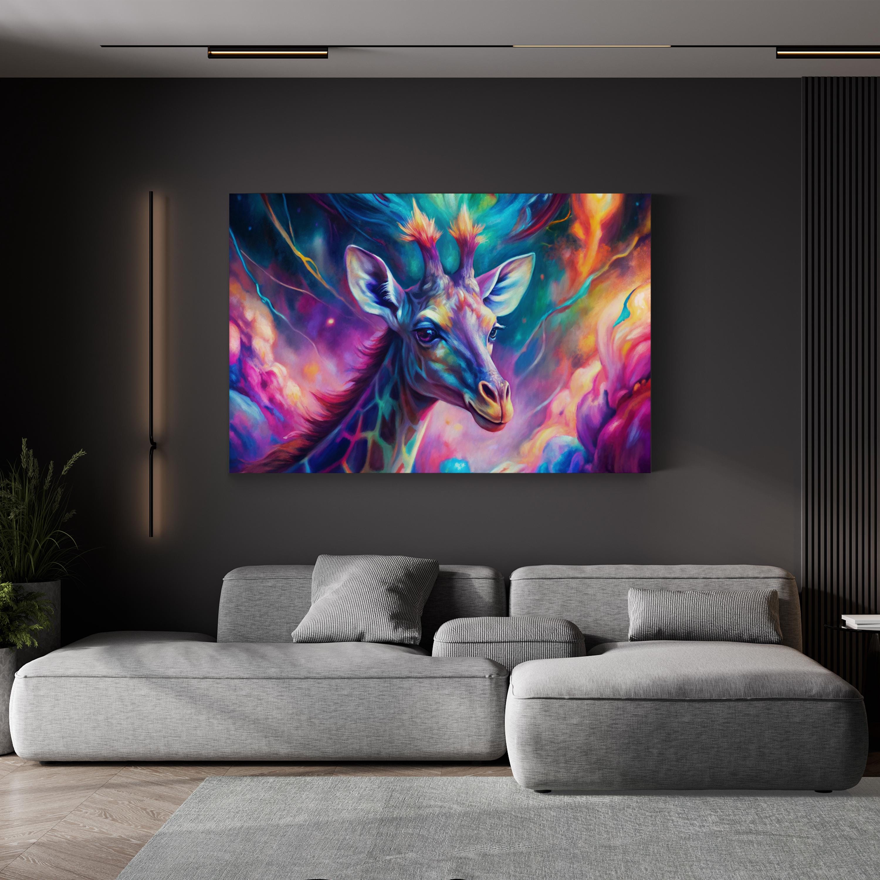 Enchanted Giraffe Canvas – Modern Pop Cosmic Wildlife Wall Art
