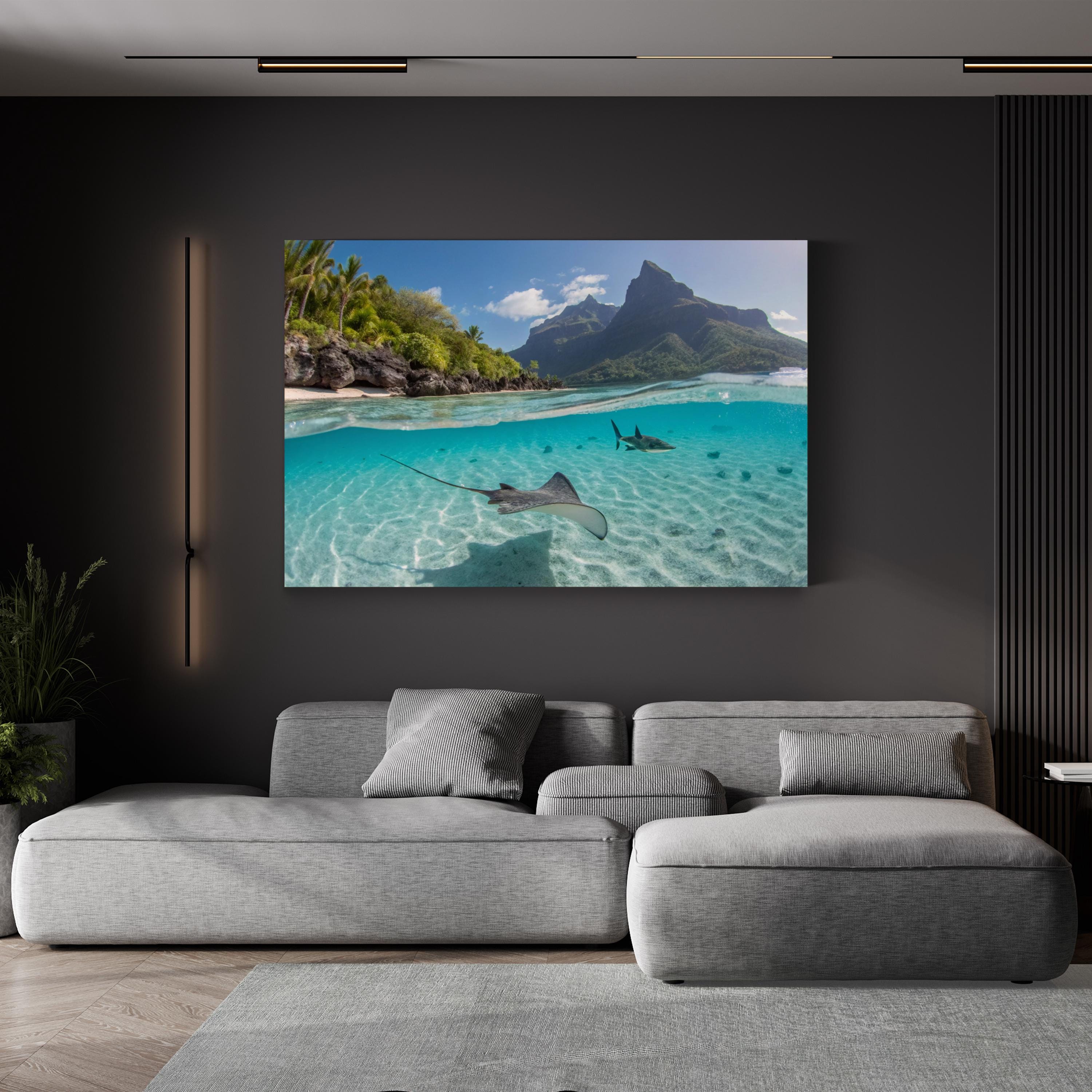 Tahiti Ocean, French Polynesia — Tahiti Coastal Mountain & Turquoise Lagoon Landscape Print