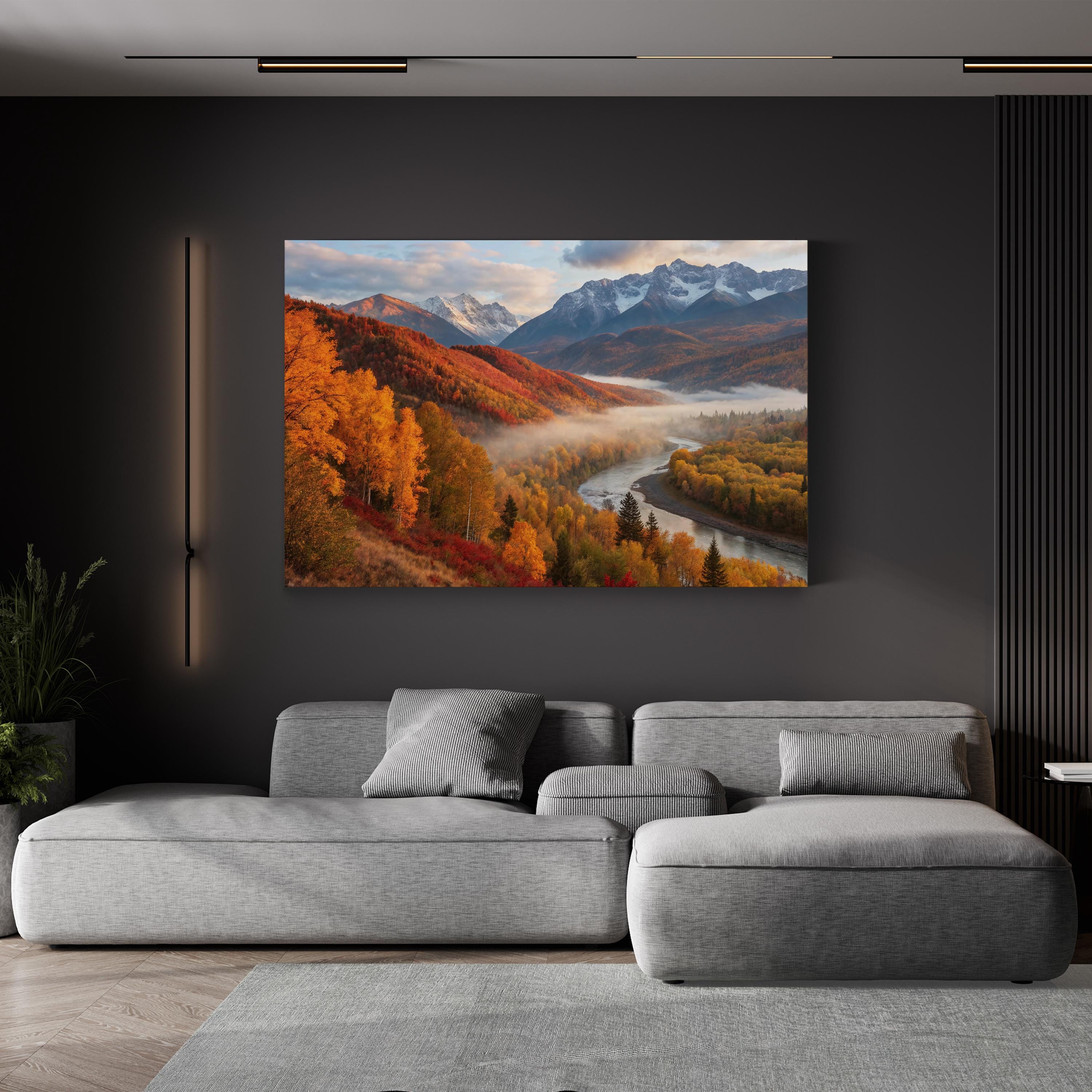 Fall Mountain River Valley – Vintage Photography Wall Art | Autumn Landscape Canvas Print