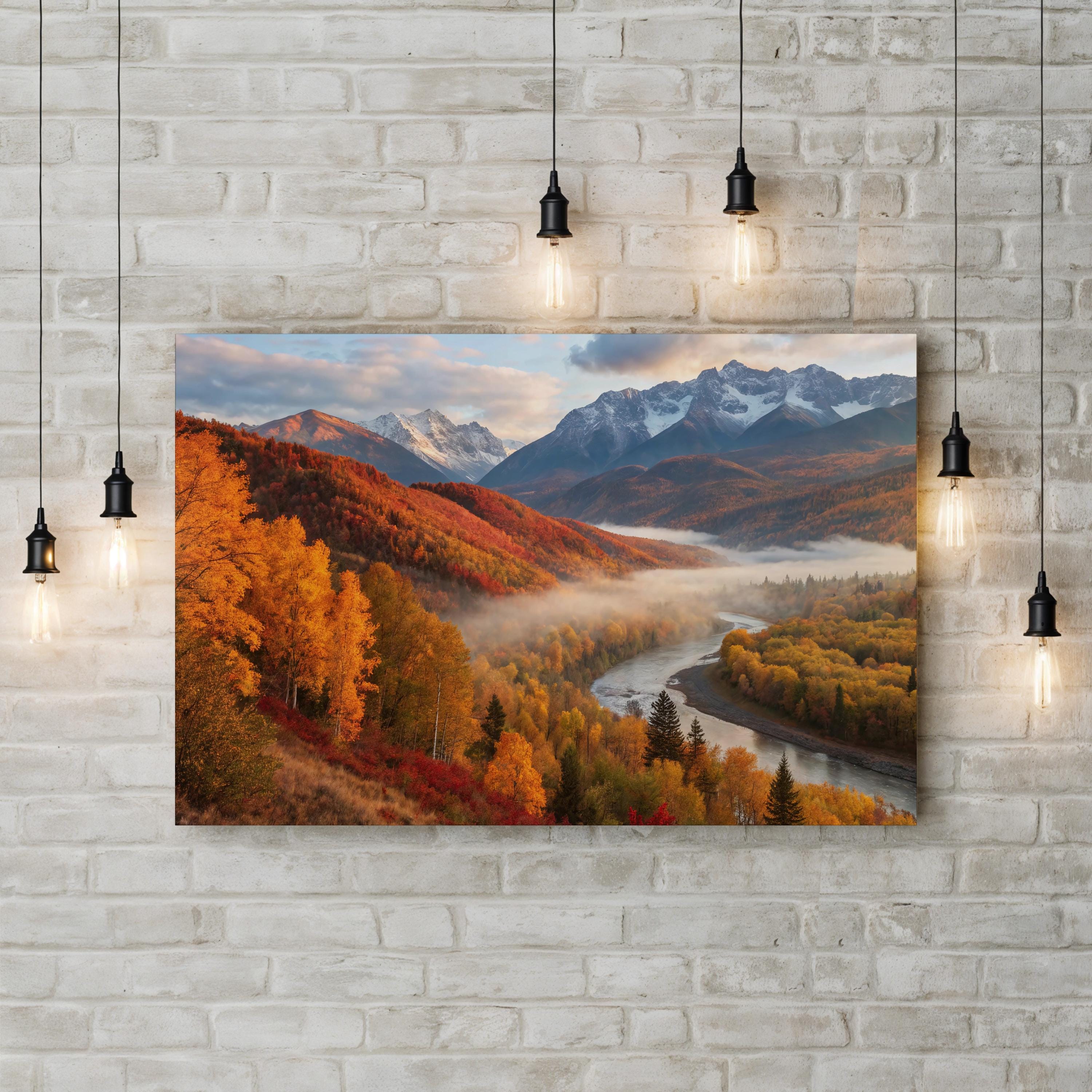 Fall Mountain River Valley – Vintage Photography Wall Art | Autumn Landscape Canvas Print