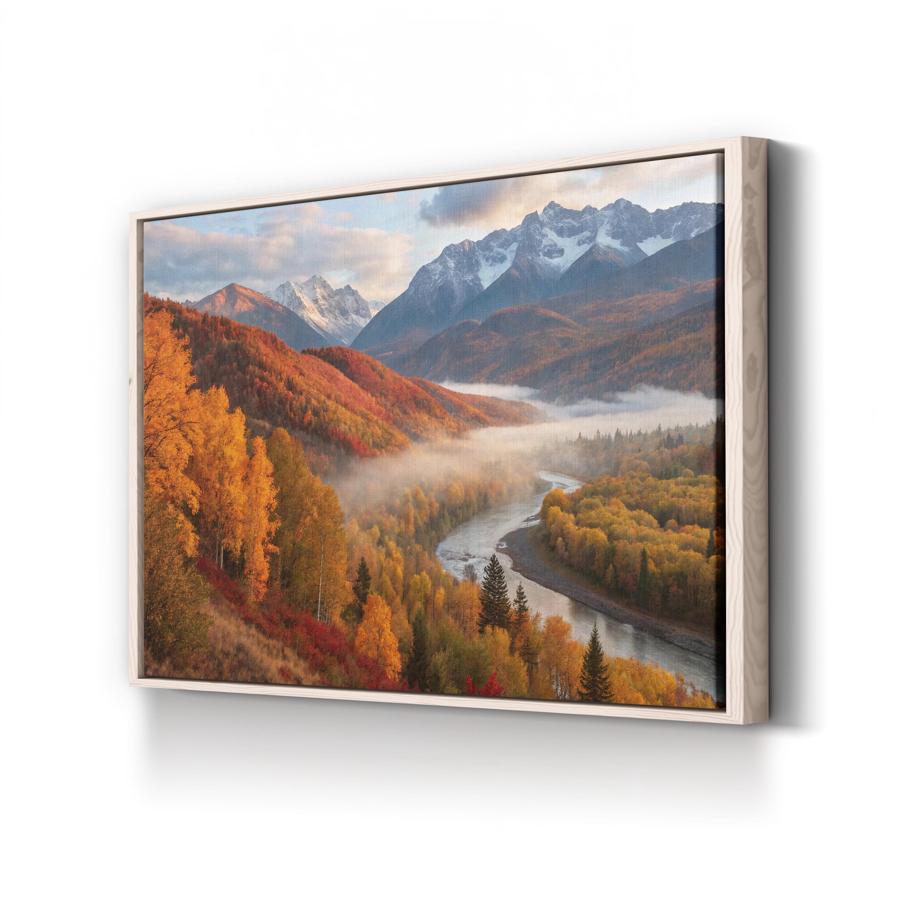 Fall Mountain River Valley – Vintage Photography Wall Art | Autumn Landscape Canvas Print