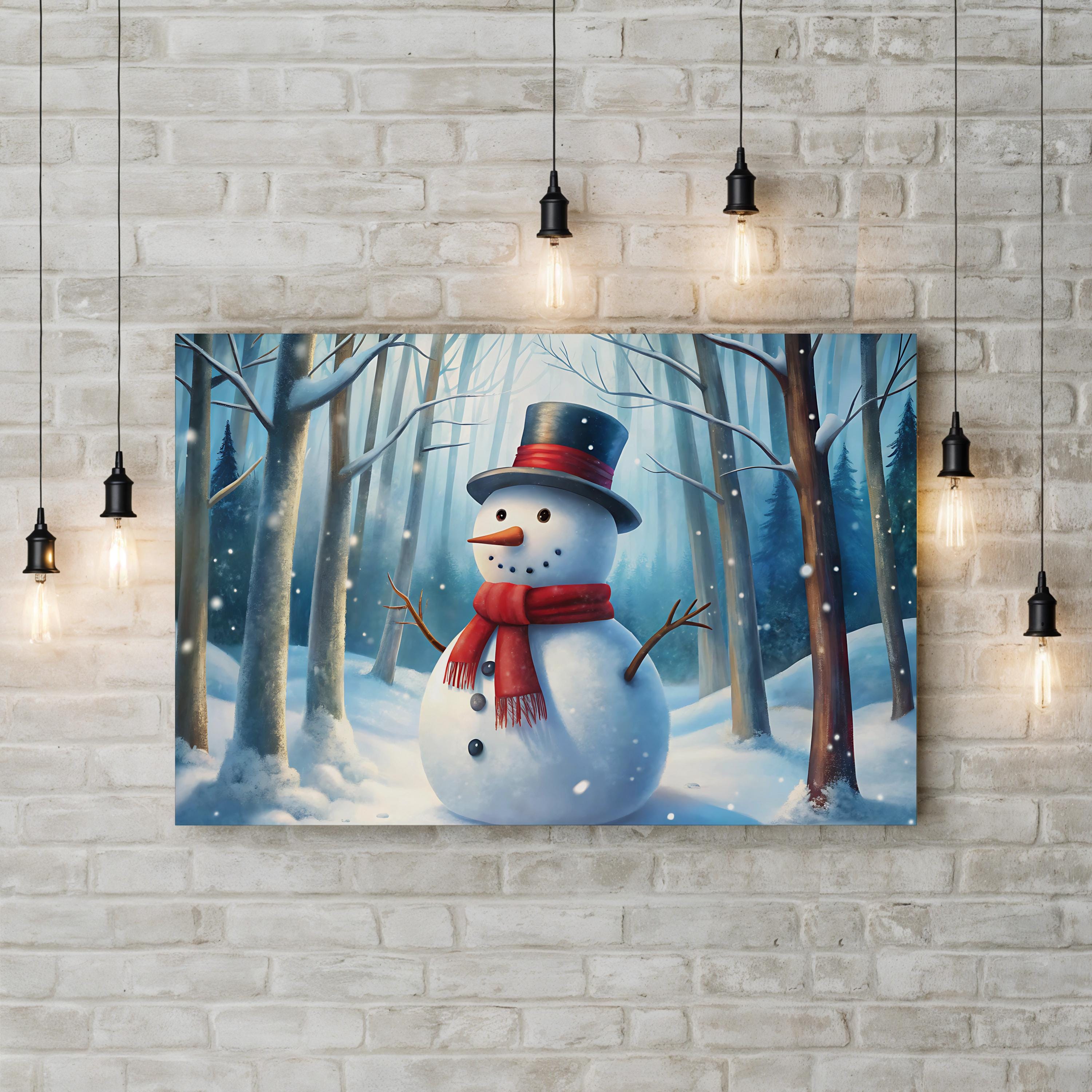Festive Snowman – Period Illustration Wall Art | Winter Holiday Canvas Print