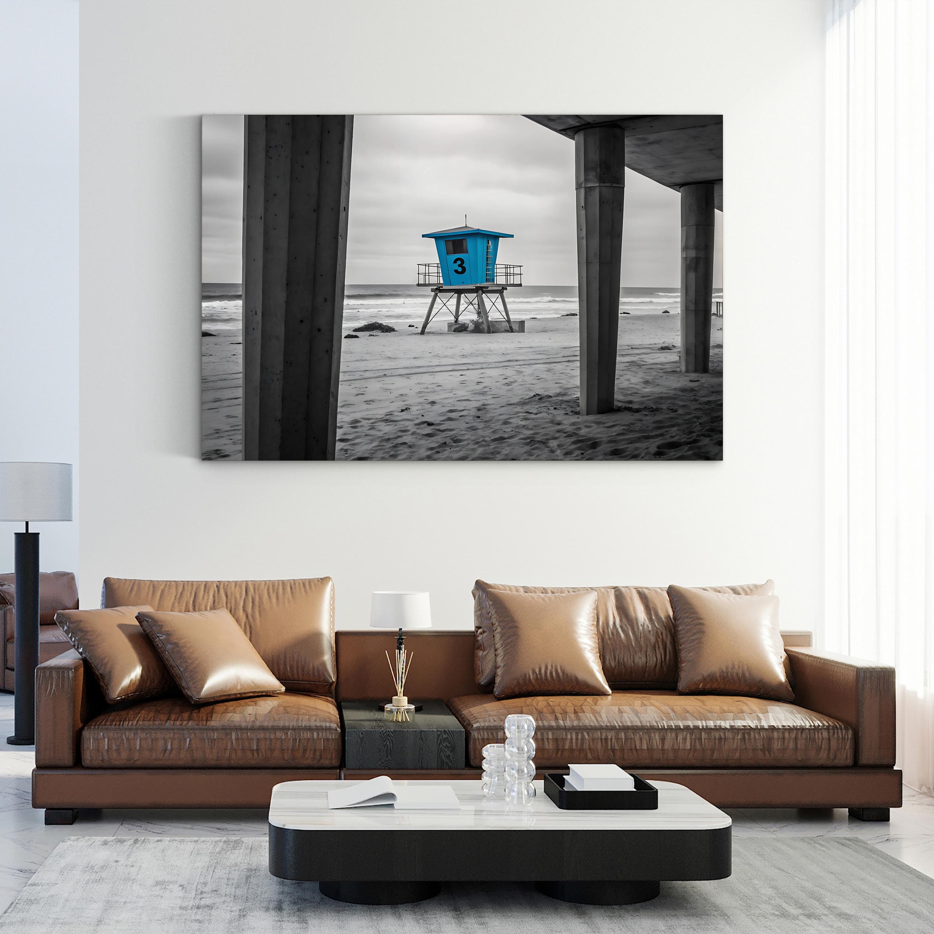 Abstract Beach with Lifeguard Tower – Period Illustration Wall Art | Coastal Canvas Print