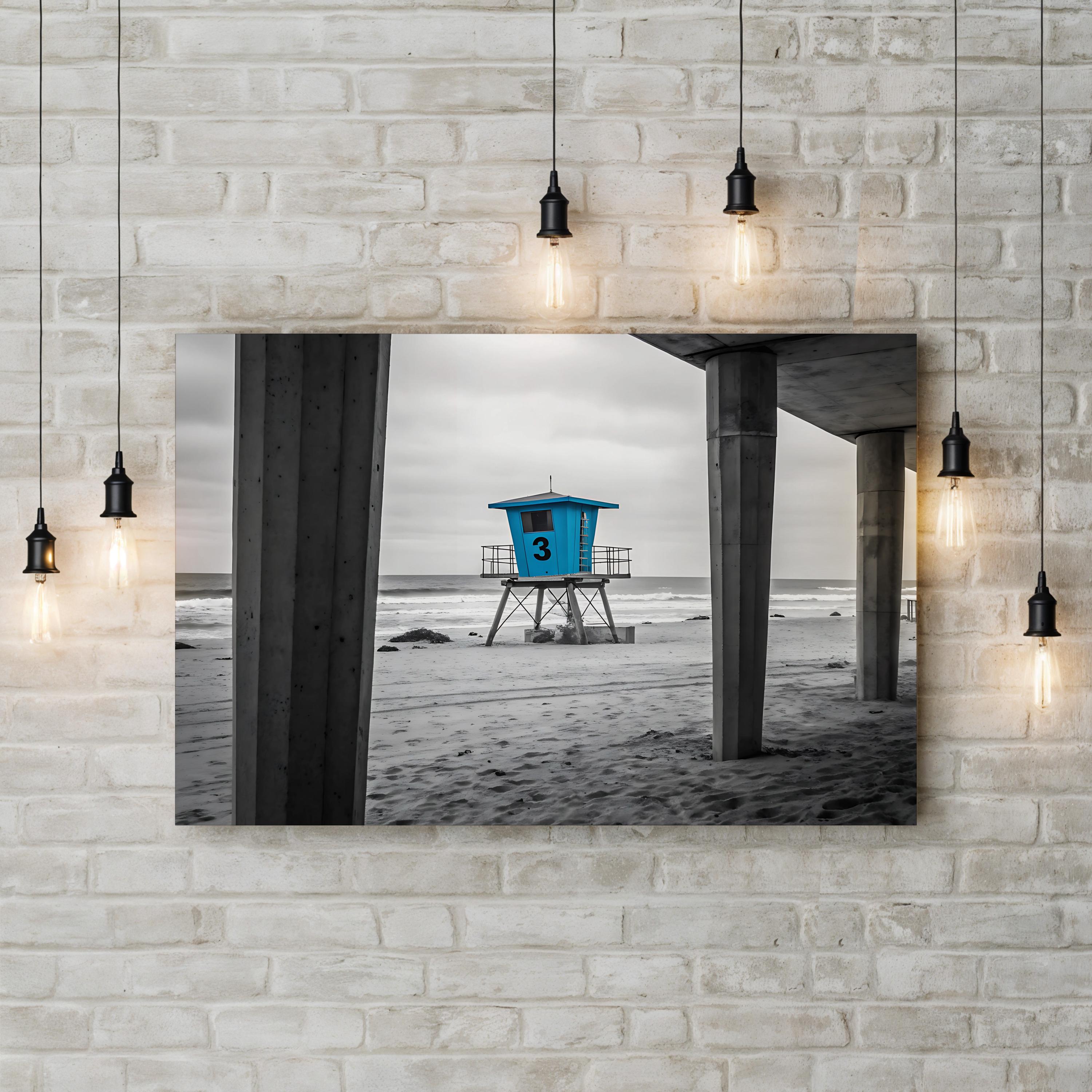 Abstract Beach with Lifeguard Tower – Period Illustration Wall Art | Coastal Canvas Print