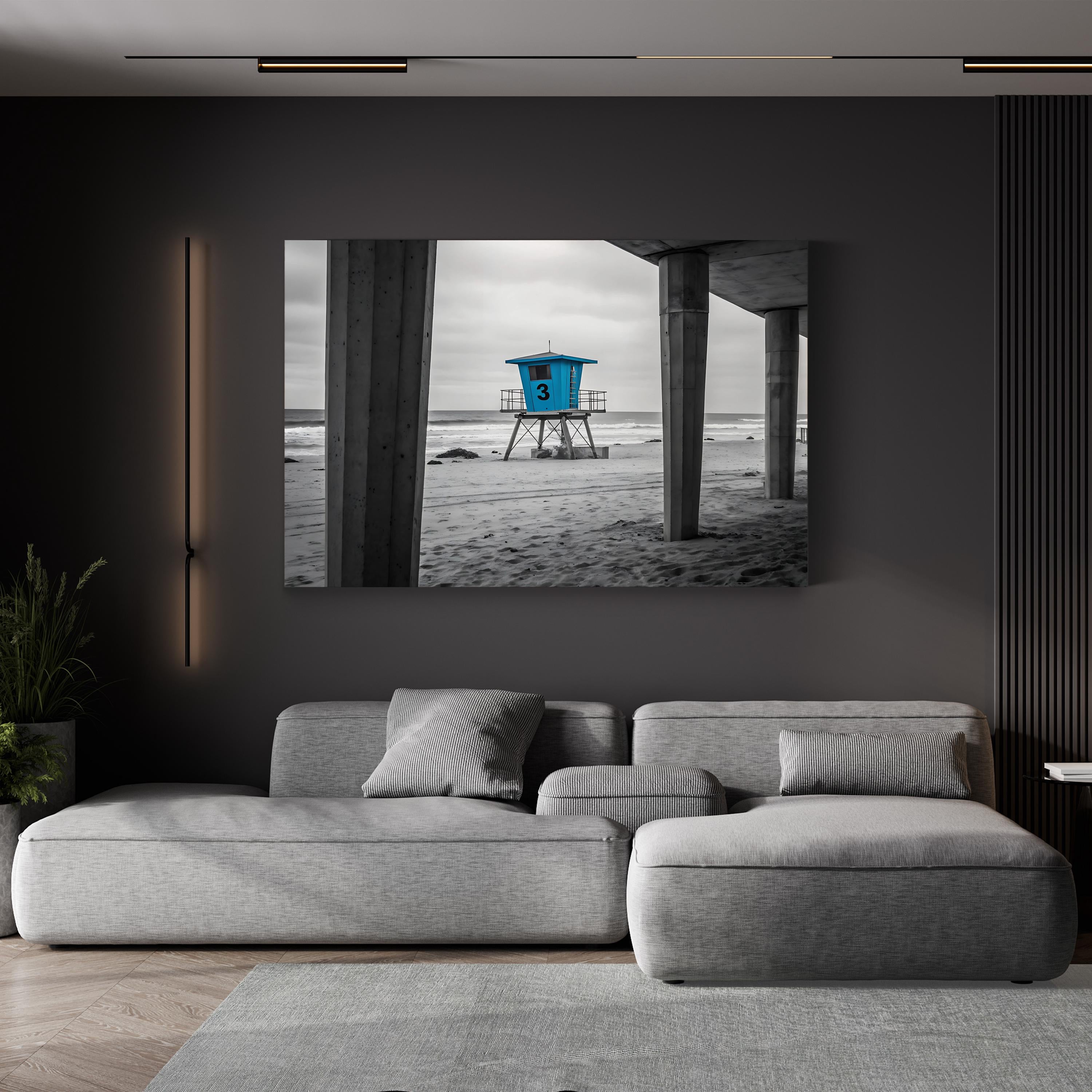 Abstract Beach with Lifeguard Tower – Period Illustration Wall Art | Coastal Canvas Print