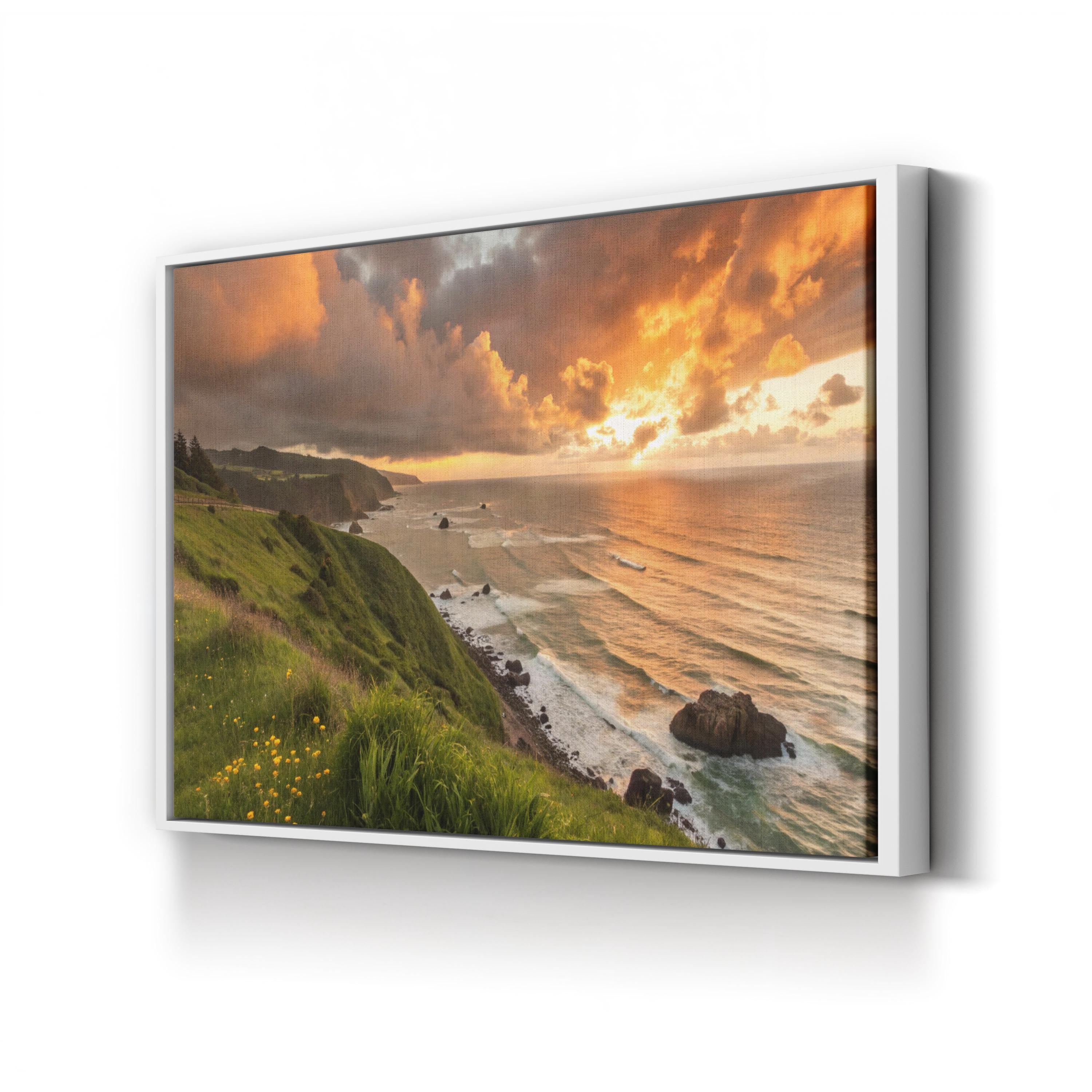 Pacifica Sunset Coastline – Vintage Photography Wall Art | Coastal Ocean Canvas Print